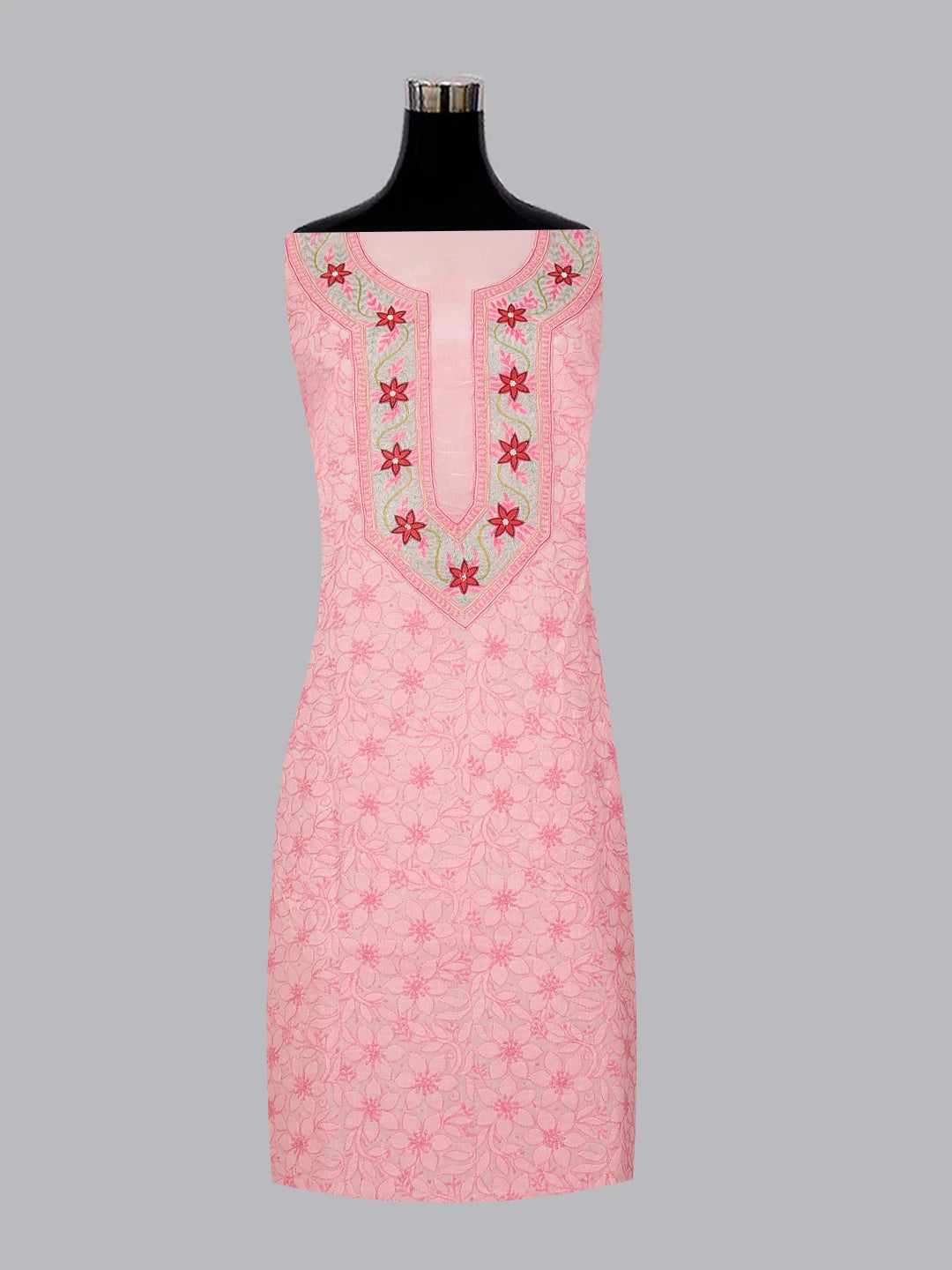 Ada Hand Embroidered Pink Cotton Lucknowi Chikan Unstitched Suit Piece With Parsi work 01A474407