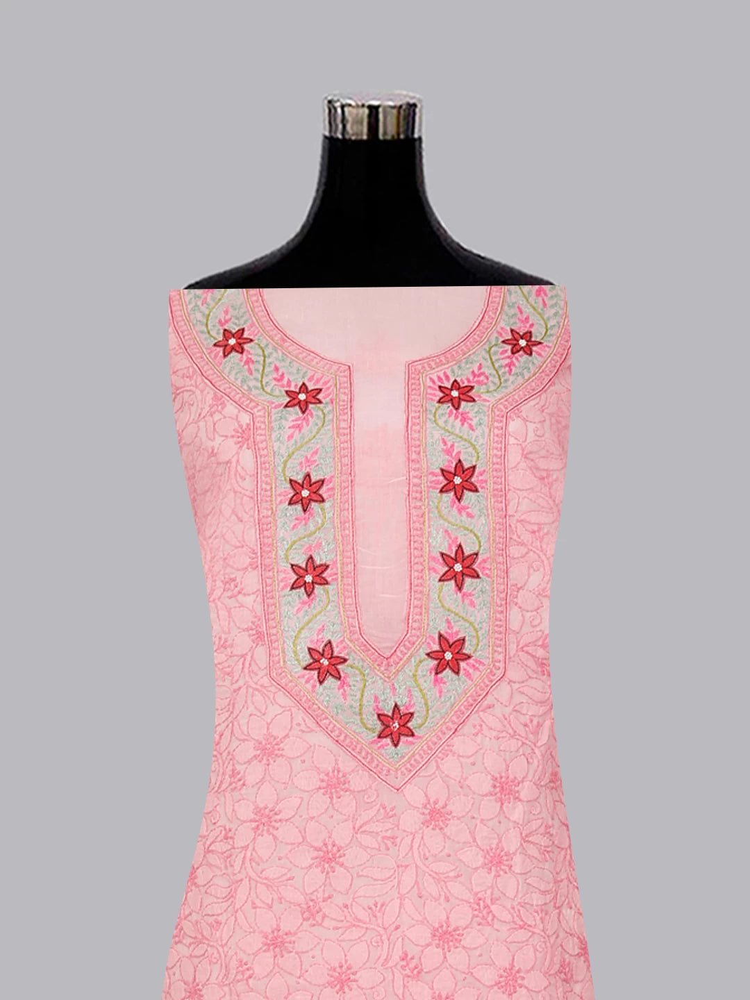 Ada Hand Embroidered Pink Cotton Lucknowi Chikan Unstitched Suit Piece With Parsi work 01A474407