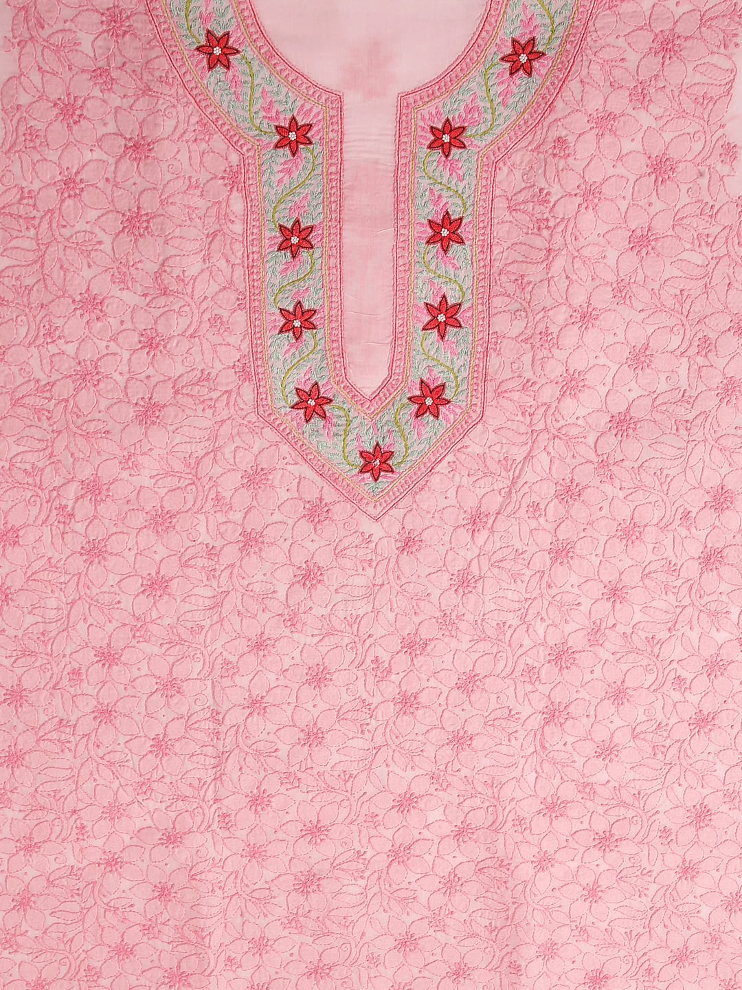 Ada Hand Embroidered Pink Cotton Lucknowi Chikan Unstitched Suit Piece With Parsi work 01A474407