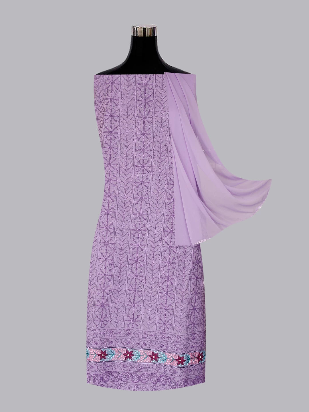 Ada Hand Embroidered Mauve Cotton Lucknowi Chikankari Unstitched Suit Piece With Parsi Work 01A474409
