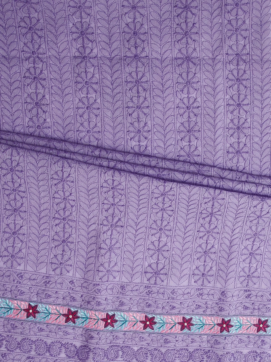 Ada Hand Embroidered Mauve Cotton Lucknowi Chikankari Unstitched Suit Piece With Parsi Work 01A474409