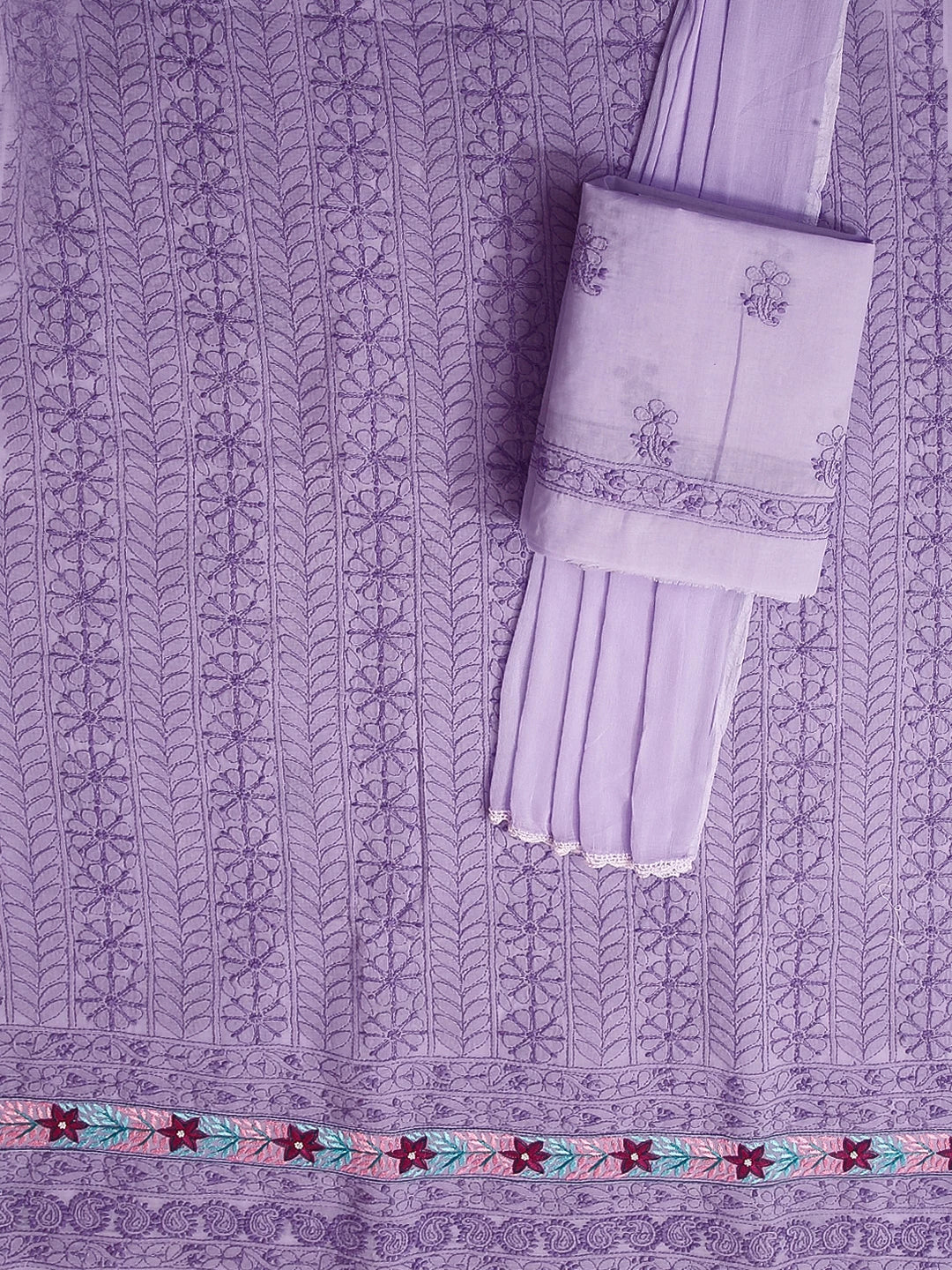 Ada Hand Embroidered Mauve Cotton Lucknowi Chikankari Unstitched Suit Piece With Parsi Work 01A474409