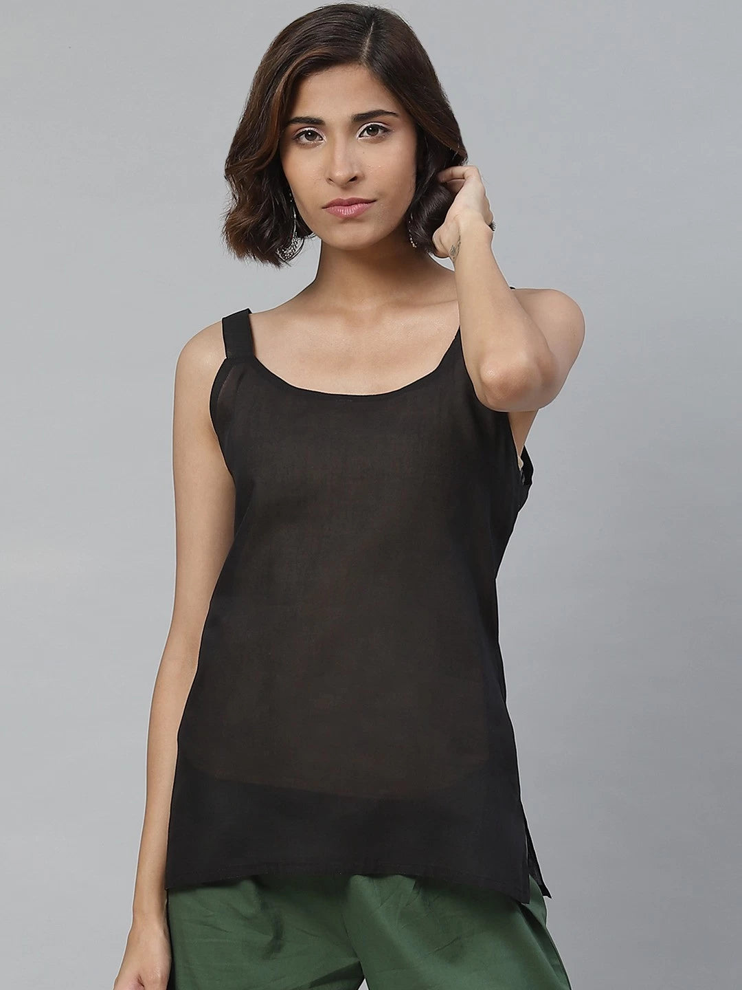 Ada Hand Embroidered Black Faux Georgette Lucknowi Chikankari Straight Kurti With Slip A211628