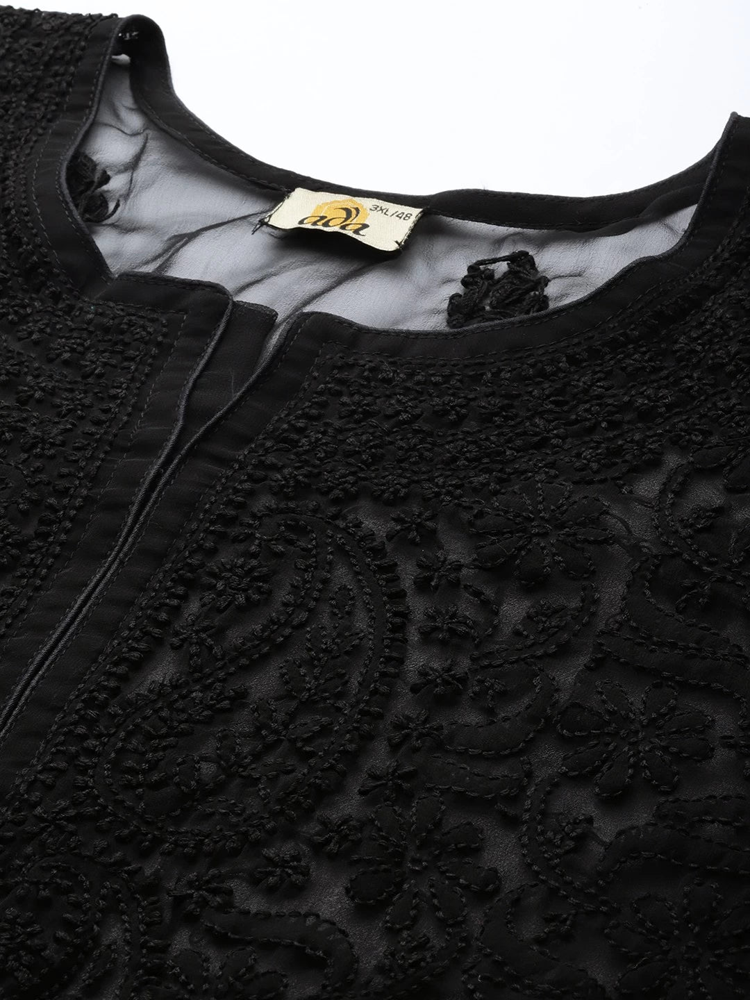 Ada Hand Embroidered Black Faux Georgette Lucknowi Chikankari Straight Kurti With Slip A211628