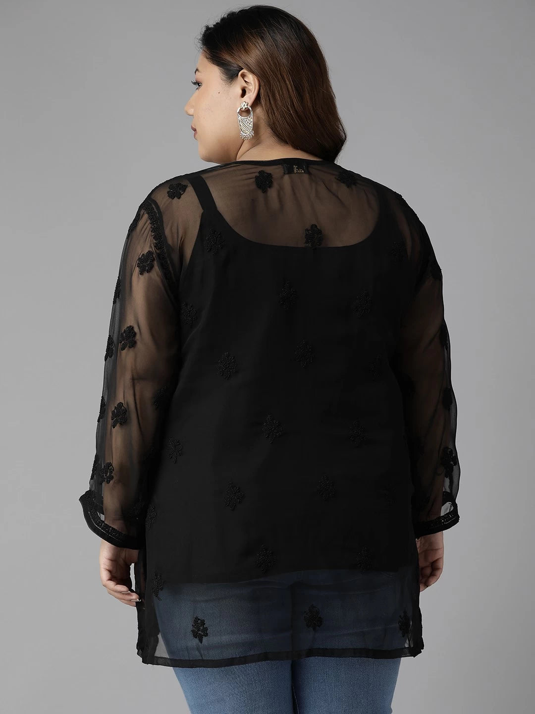 Ada Hand Embroidered Black Faux Georgette Lucknowi Chikankari Straight Kurti With Slip A211628