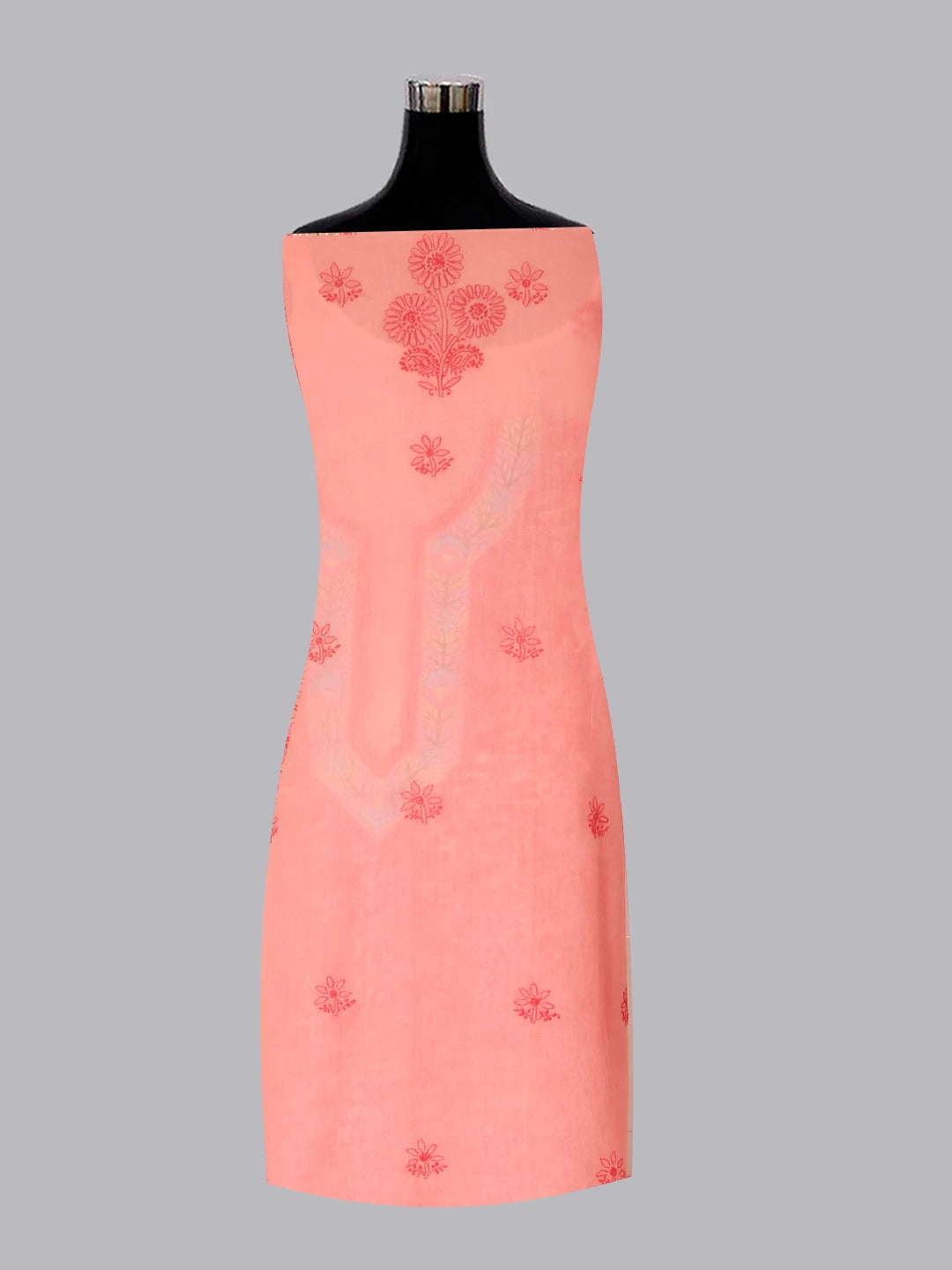 Ada Hand Embroidered Carrot PinkCotton Lucknowi Chikankari Unstitched Suit Piece With Parsi Work 01A474405