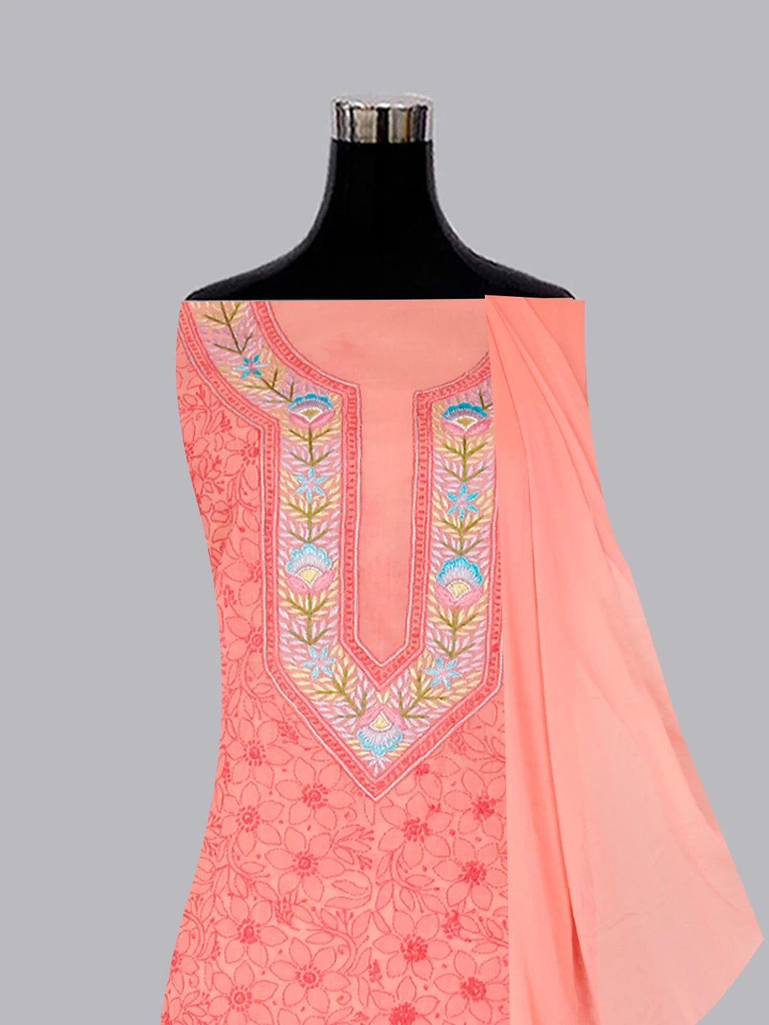 Ada Hand Embroidered Carrot PinkCotton Lucknowi Chikankari Unstitched Suit Piece With Parsi Work 01A474405