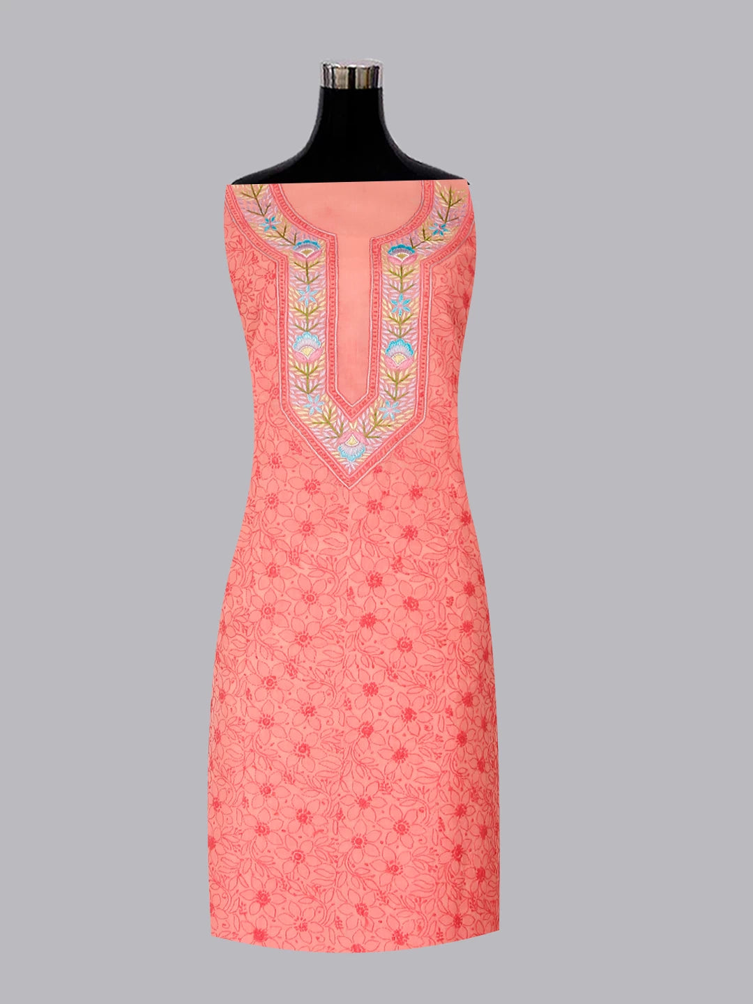 Ada Hand Embroidered Carrot PinkCotton Lucknowi Chikankari Unstitched Suit Piece With Parsi Work 01A474405