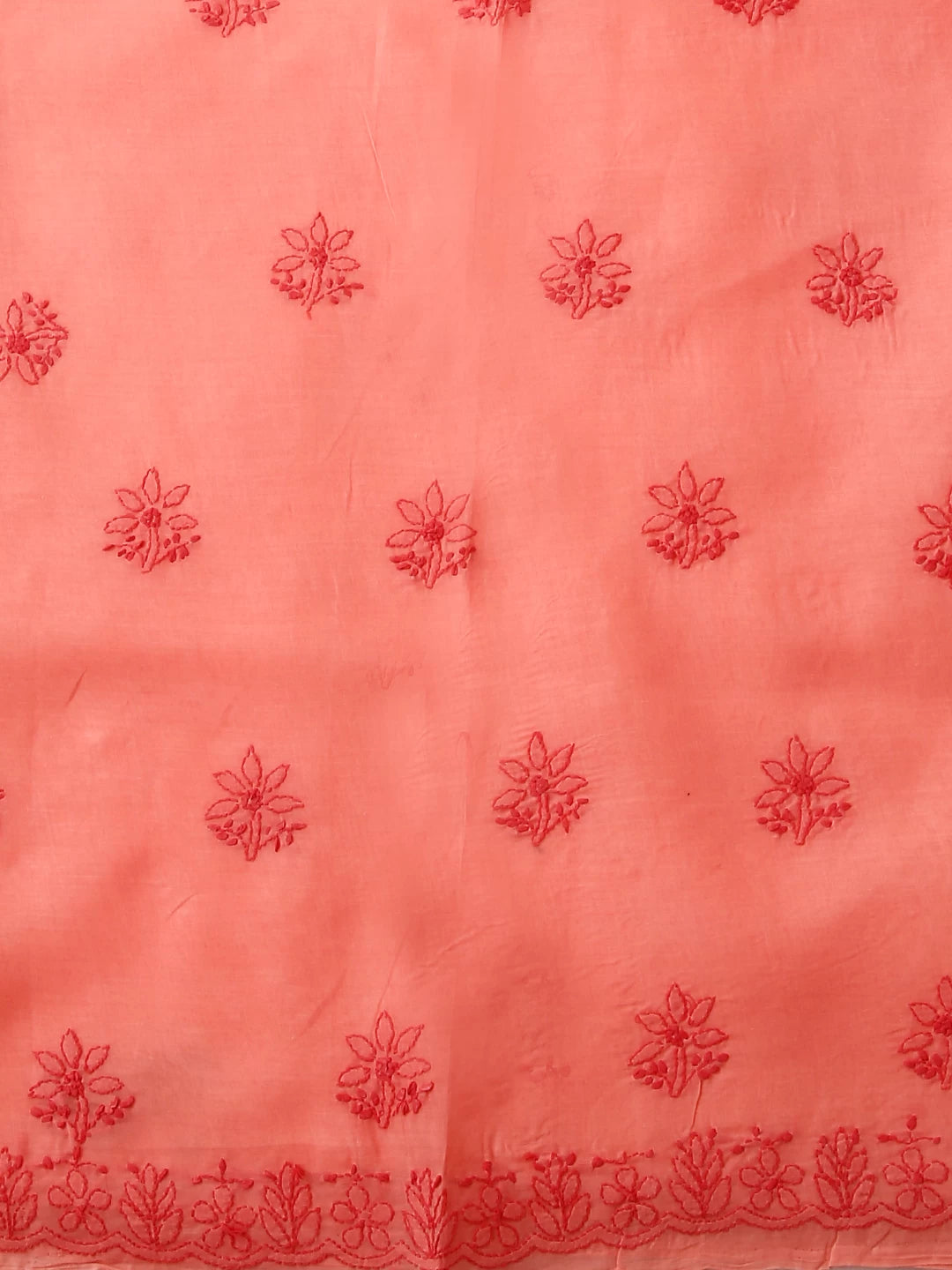 Ada Hand Embroidered Carrot PinkCotton Lucknowi Chikankari Unstitched Suit Piece With Parsi Work 01A474405