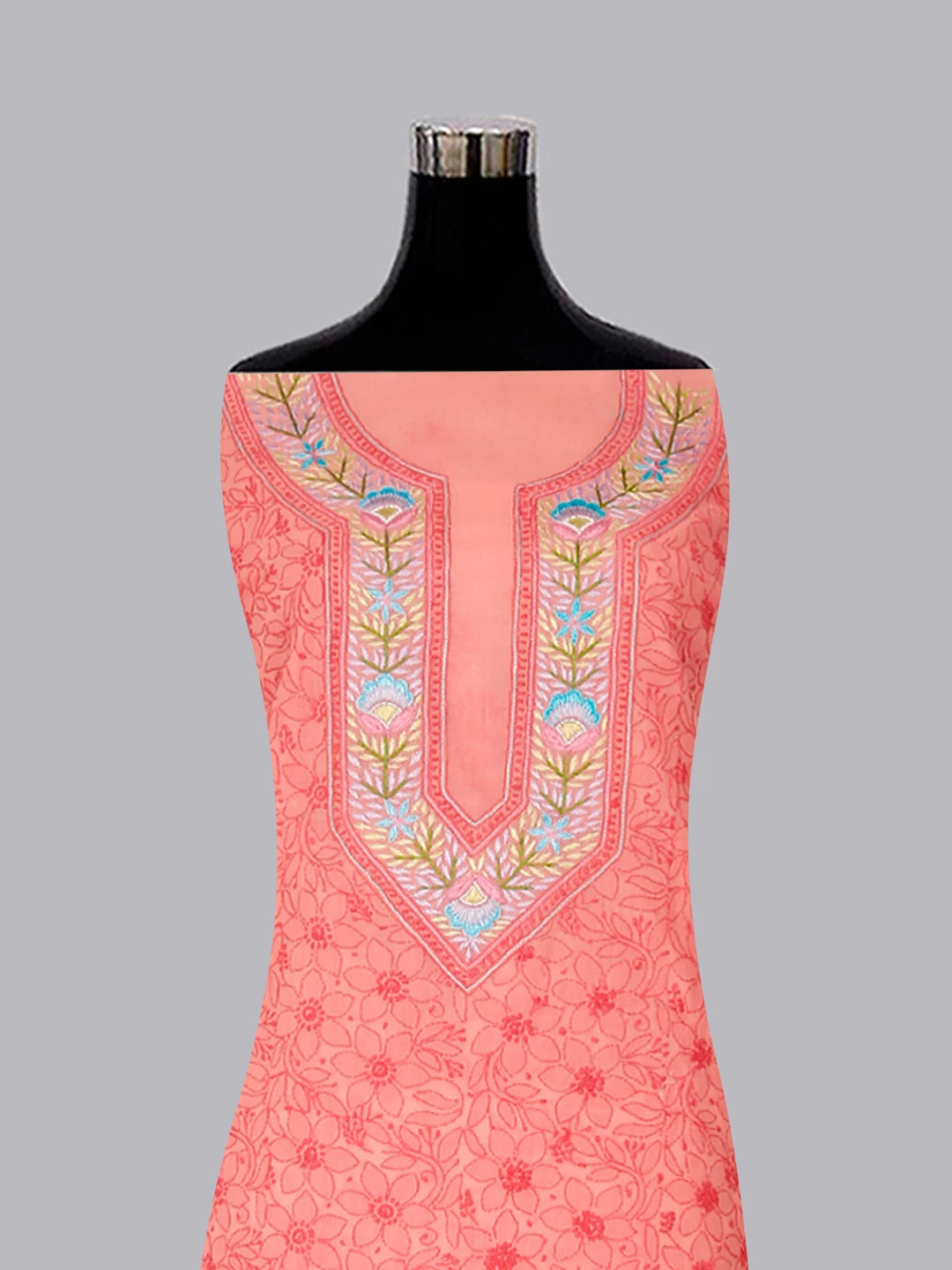 Ada Hand Embroidered Carrot PinkCotton Lucknowi Chikankari Unstitched Suit Piece With Parsi Work 01A474405