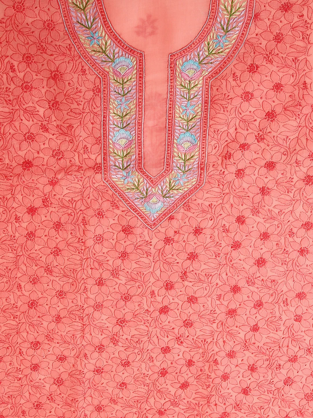 Ada Hand Embroidered Carrot PinkCotton Lucknowi Chikankari Unstitched Suit Piece With Parsi Work 01A474405