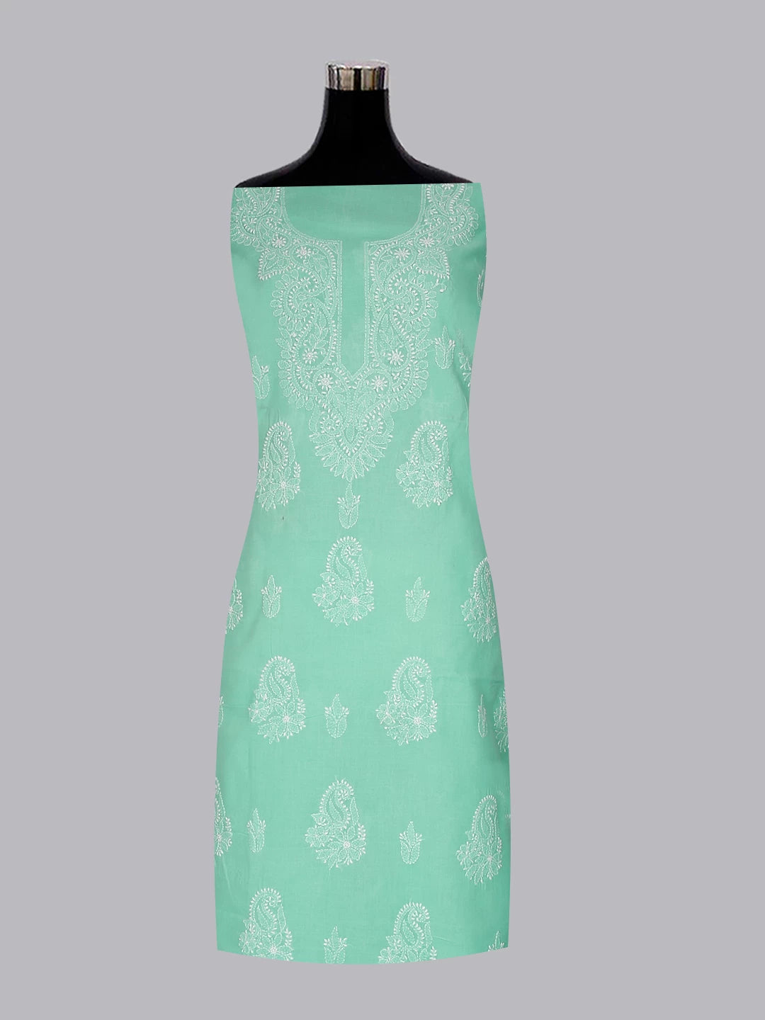 Ada Hand Embroidered Sea Green Cotton Lucknowi Chikankari Unstitched Suit Piece 01A398374