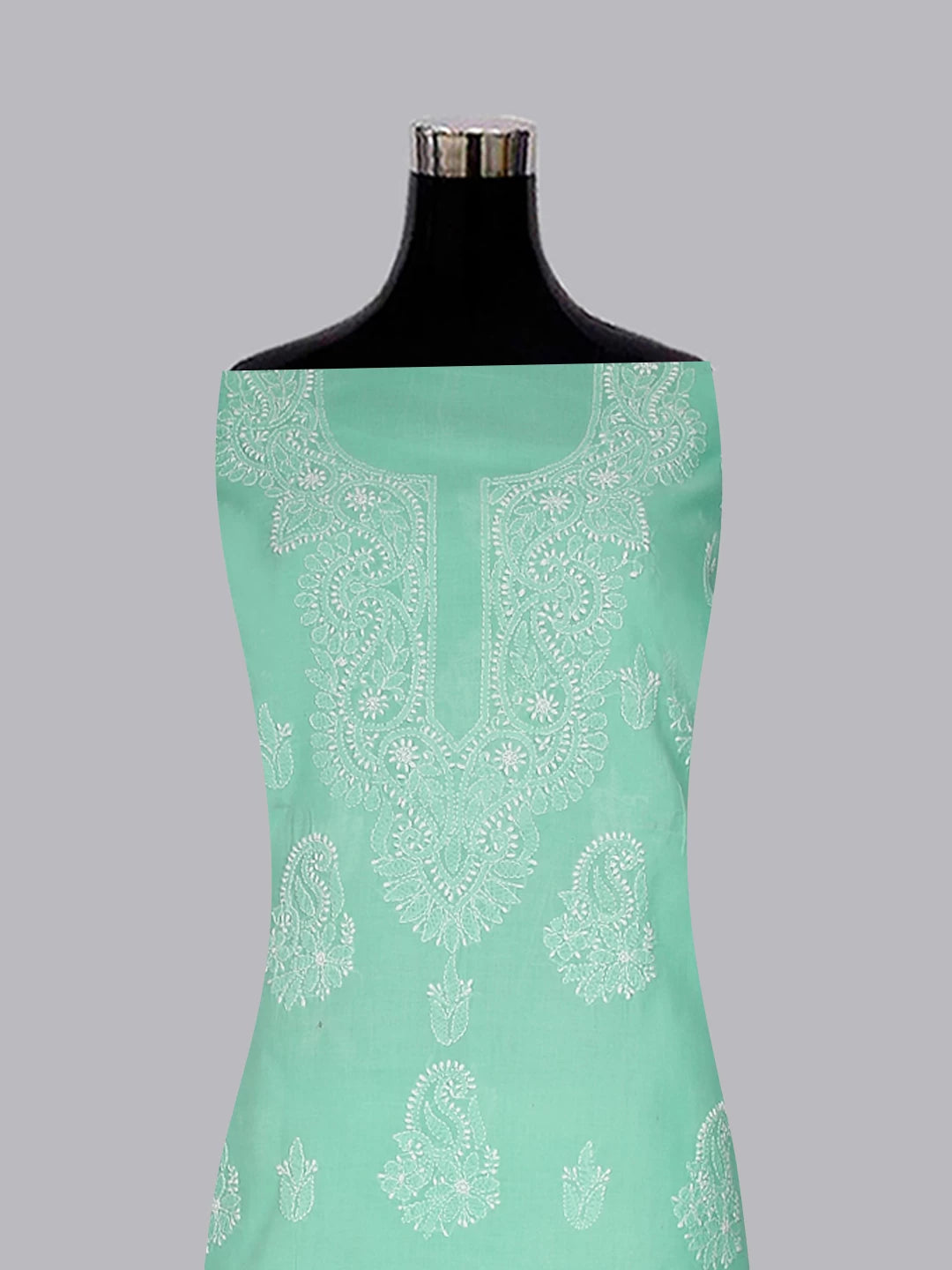 Ada Hand Embroidered Sea Green Cotton Lucknowi Chikankari Unstitched Suit Piece 01A398374