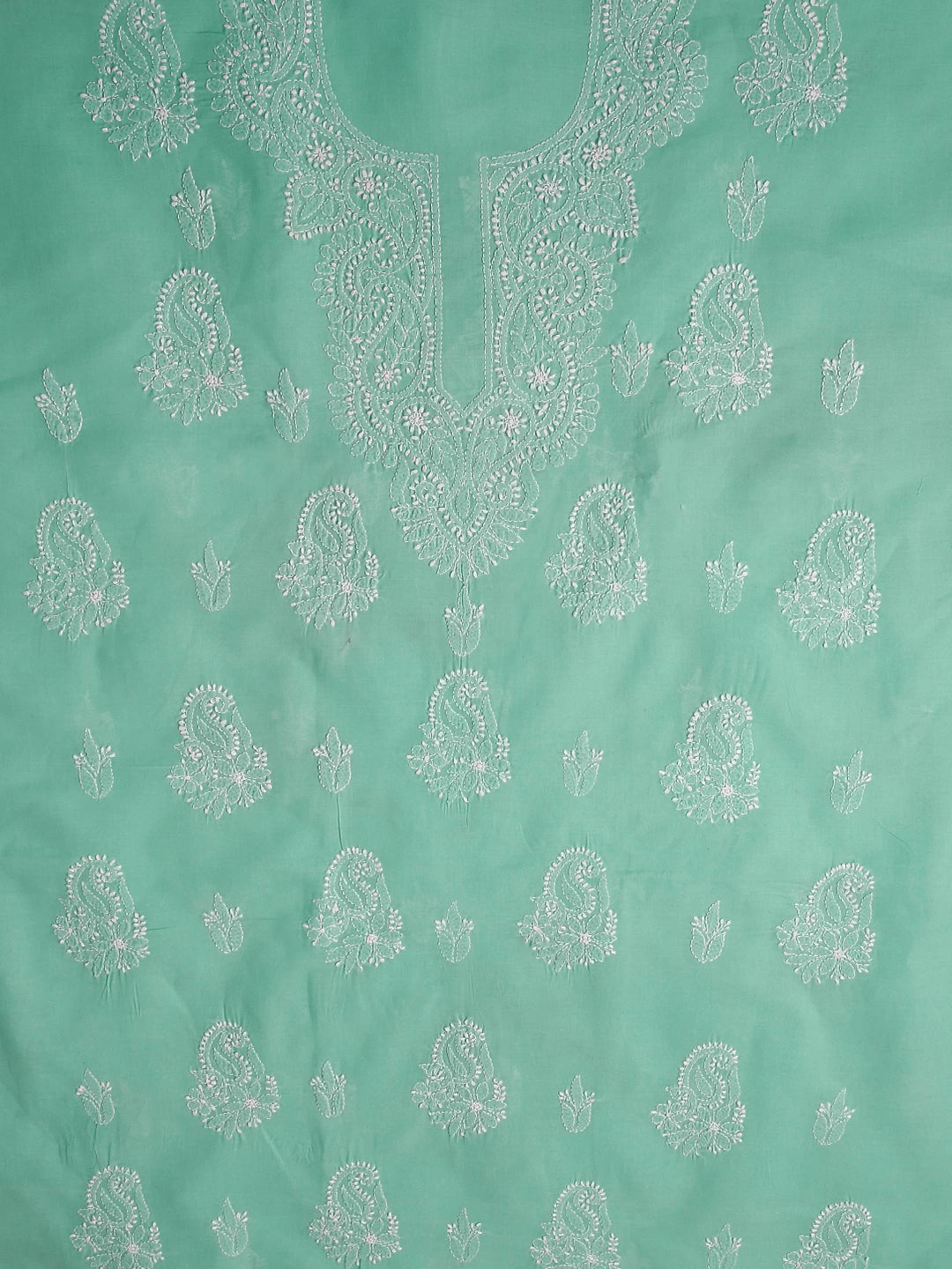 Ada Hand Embroidered Sea Green Cotton Lucknowi Chikankari Unstitched Suit Piece 01A398374
