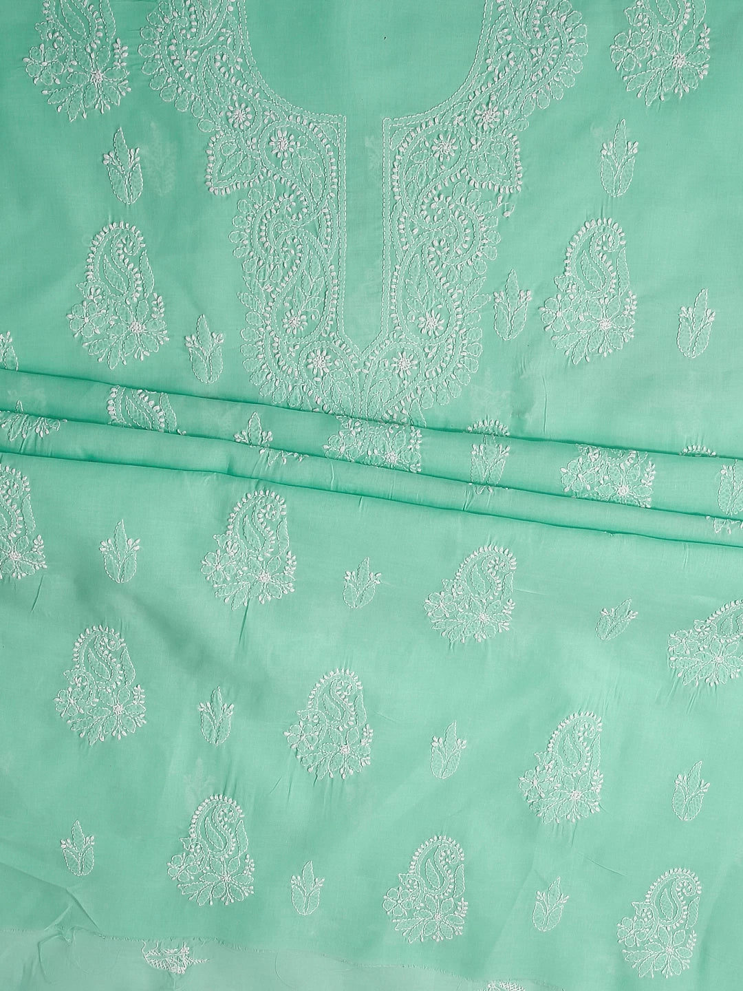 Ada Hand Embroidered Sea Green Cotton Lucknowi Chikankari Unstitched Suit Piece 01A398374