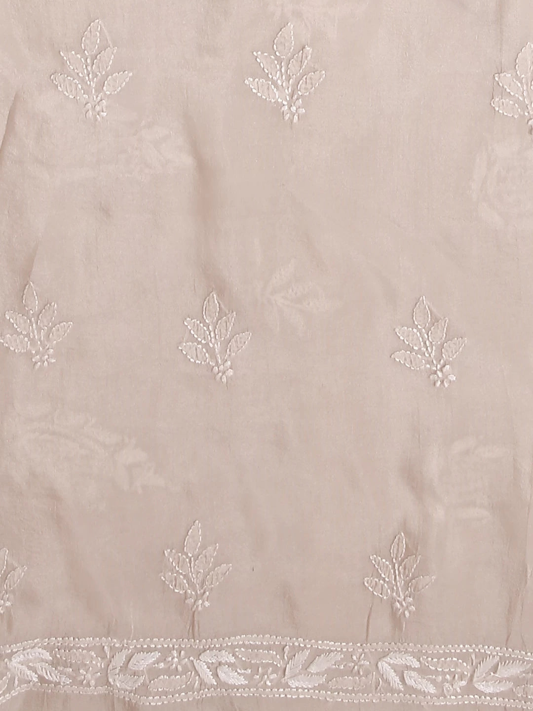 Ada Hand Embroidered Natural Fawn Tissue Lucknowi Chikankari Unstitched Kurta Dupatta Set 01A471353