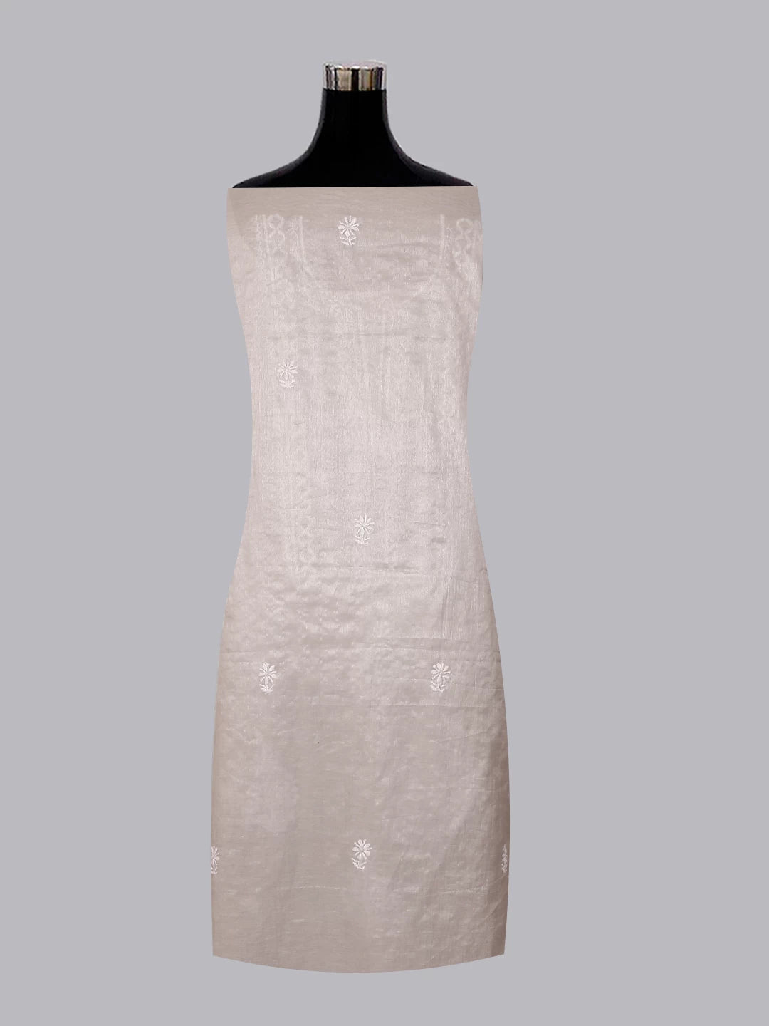 Ada Hand Embroidered Grey Tissue Lucknowi Chikankari Unstitched Kurta Dupatta Set 01A471446
