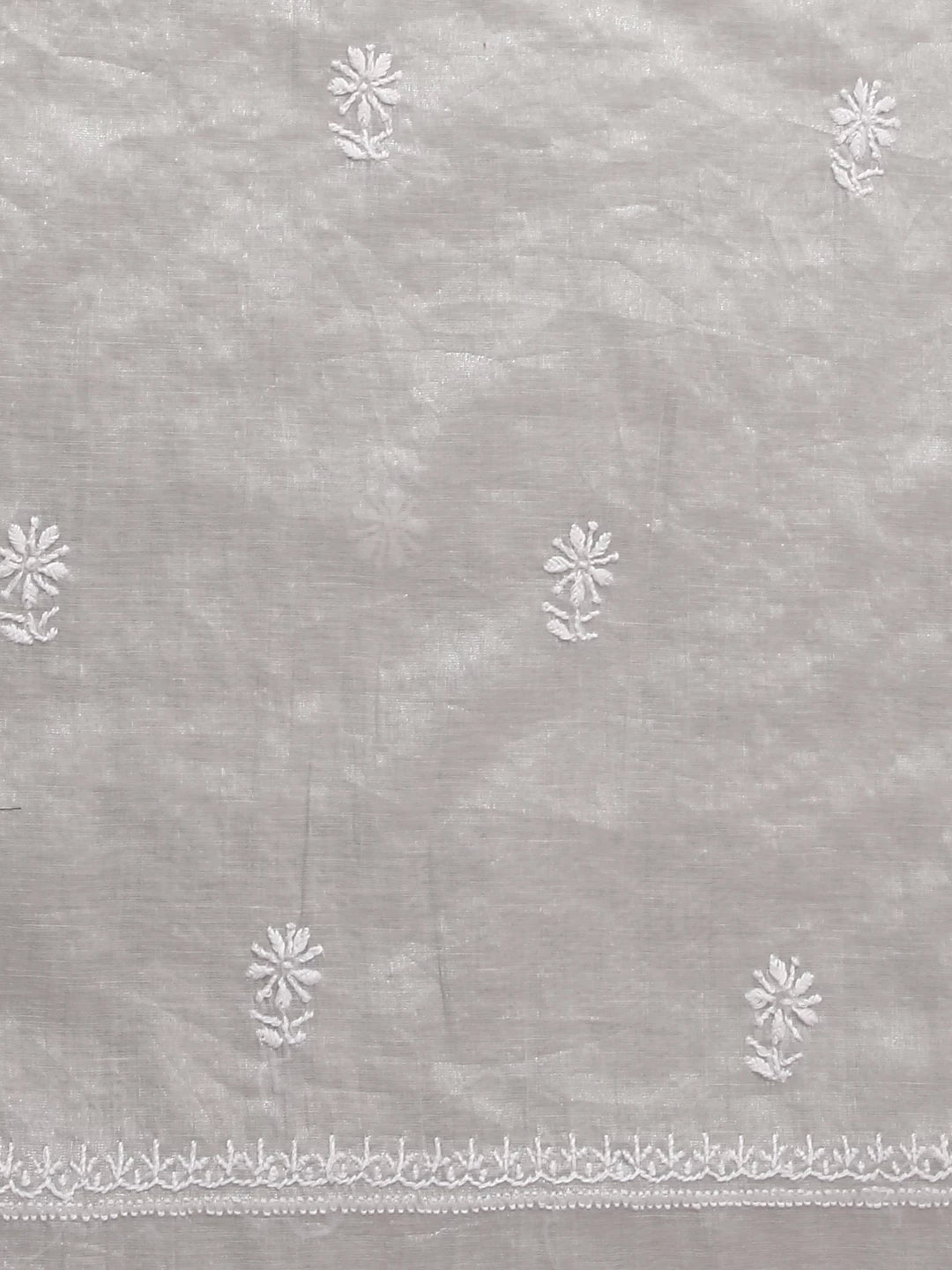 Ada Hand Embroidered Grey Tissue Lucknowi Chikankari Unstitched Kurta Dupatta Set 01A471446