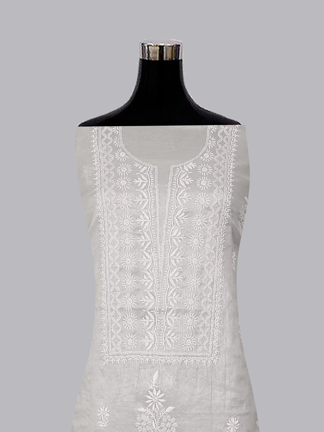 Ada Hand Embroidered Grey Tissue Lucknowi Chikankari Unstitched Kurta Dupatta Set 01A471446