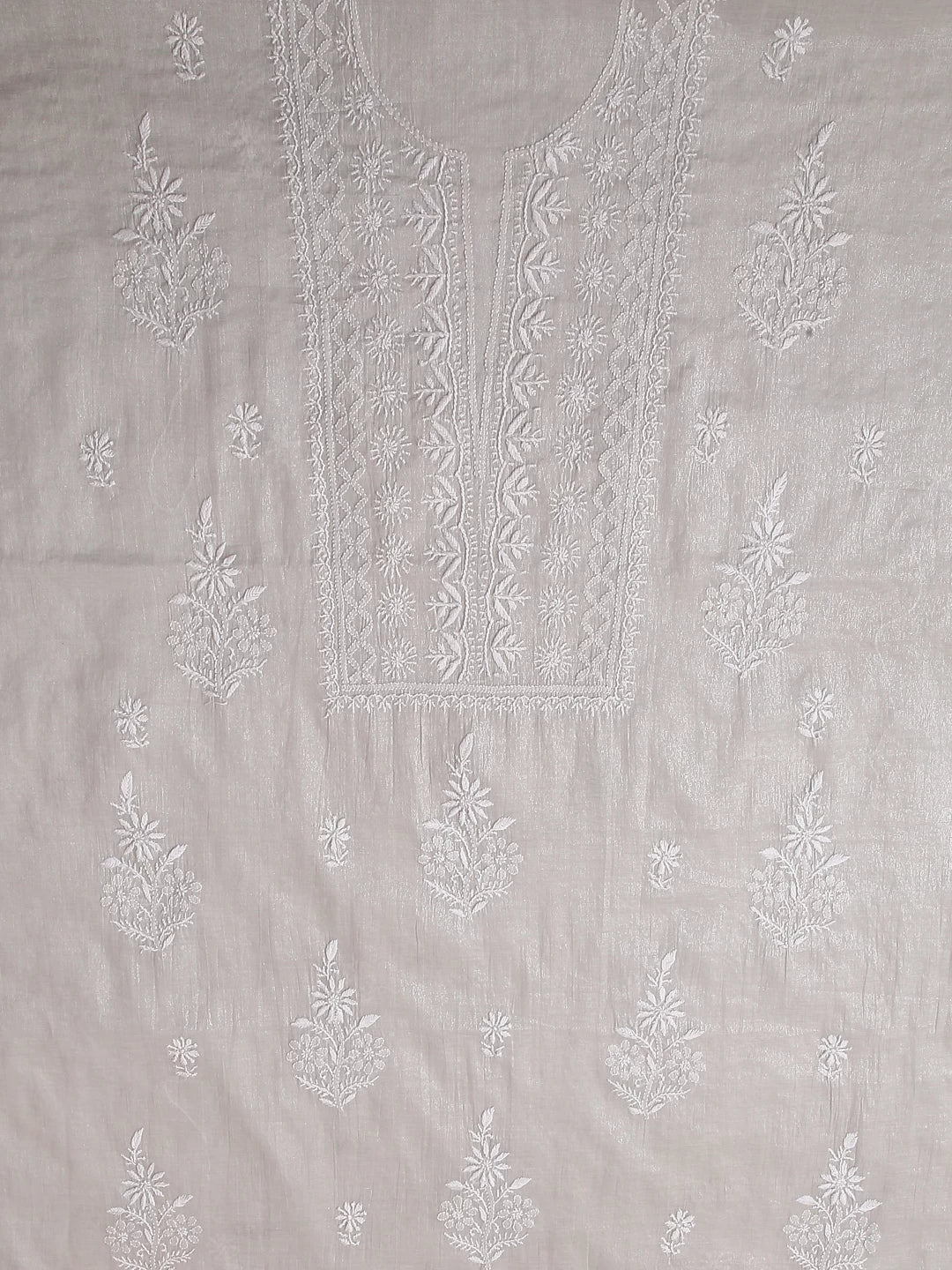 Ada Hand Embroidered Grey Tissue Lucknowi Chikankari Unstitched Kurta Dupatta Set 01A471446