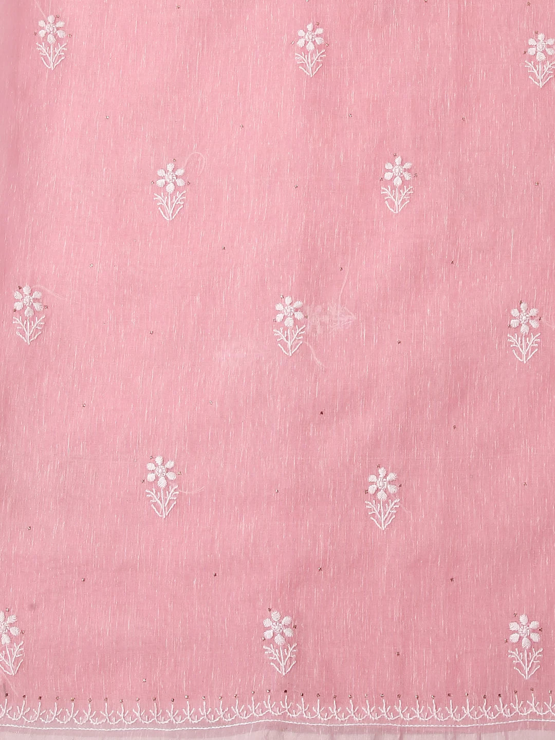 Ada Hand Embroidered Pink Chanderi Lucknowi Chikankari Unstitched Kurta Dupatta Set With Mukaish Work 01A464136