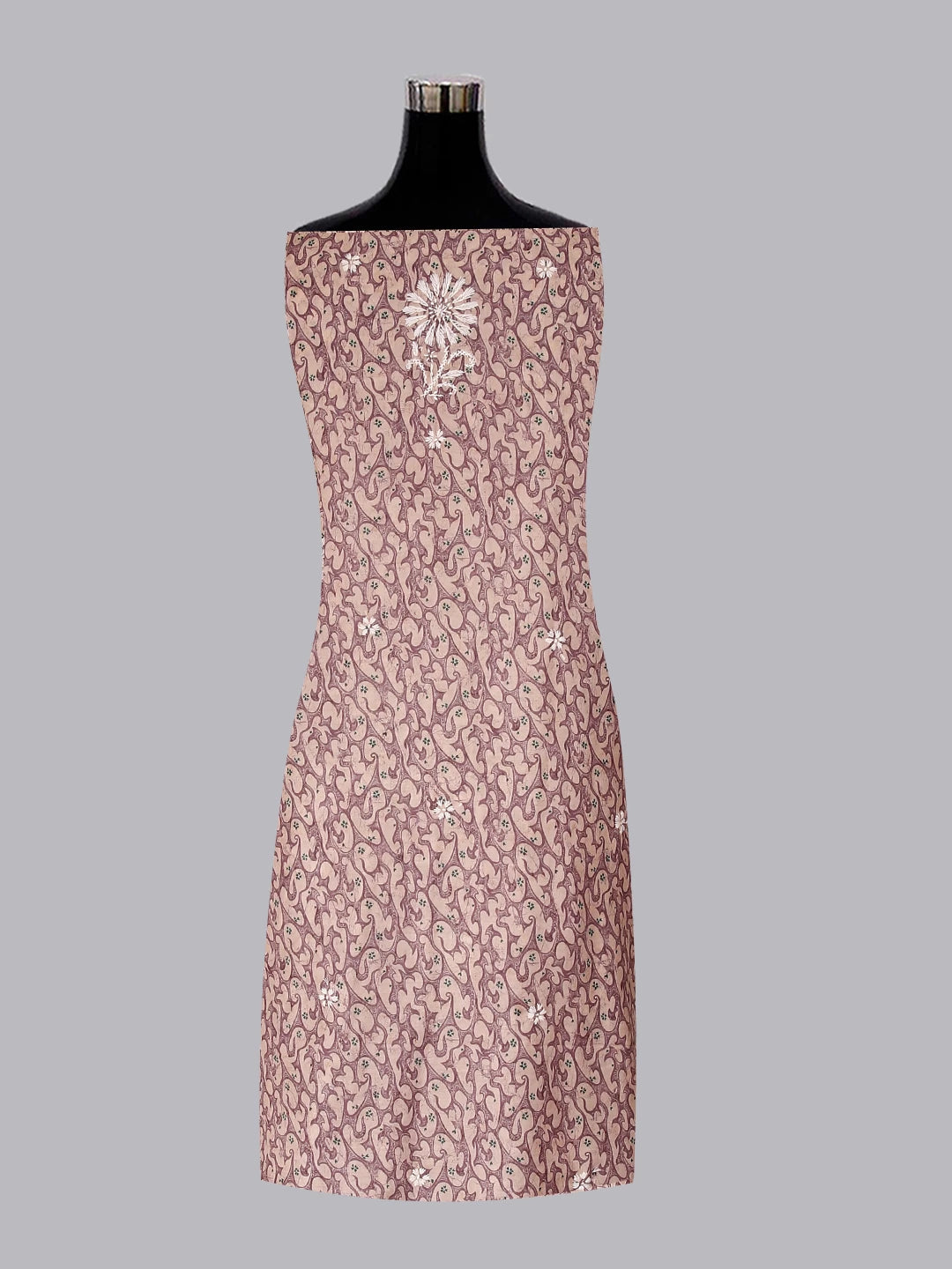 Ada Hand Embroidered Beige And Mauve Muslin Lucknowi Chikankari Unstitched Kurta Piece 01A426123