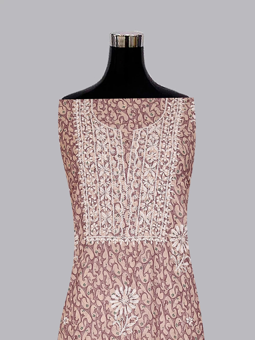 Ada Hand Embroidered Beige And Mauve Muslin Lucknowi Chikankari Unstitched Kurta Piece 01A426123