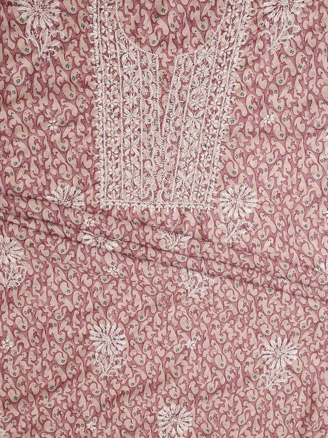 Ada Hand Embroidered Beige And Mauve Muslin Lucknowi Chikankari Unstitched Kurta Piece 01A426123