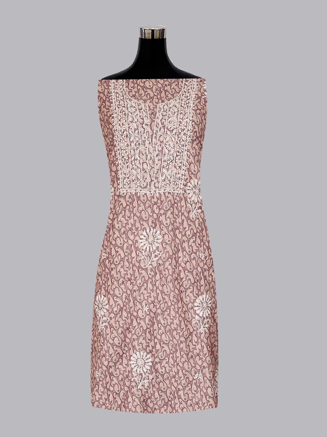 Ada Hand Embroidered Beige And Mauve Muslin Lucknowi Chikankari Unstitched Kurta Piece 01A426123