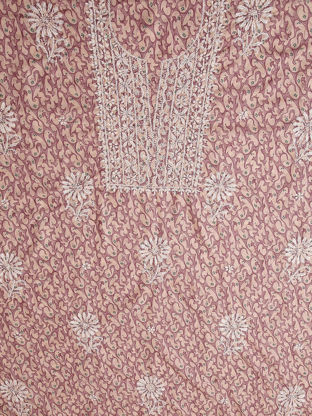 Ada Hand Embroidered Beige And Mauve Muslin Lucknowi Chikankari Unstitched Kurta Piece 01A426123