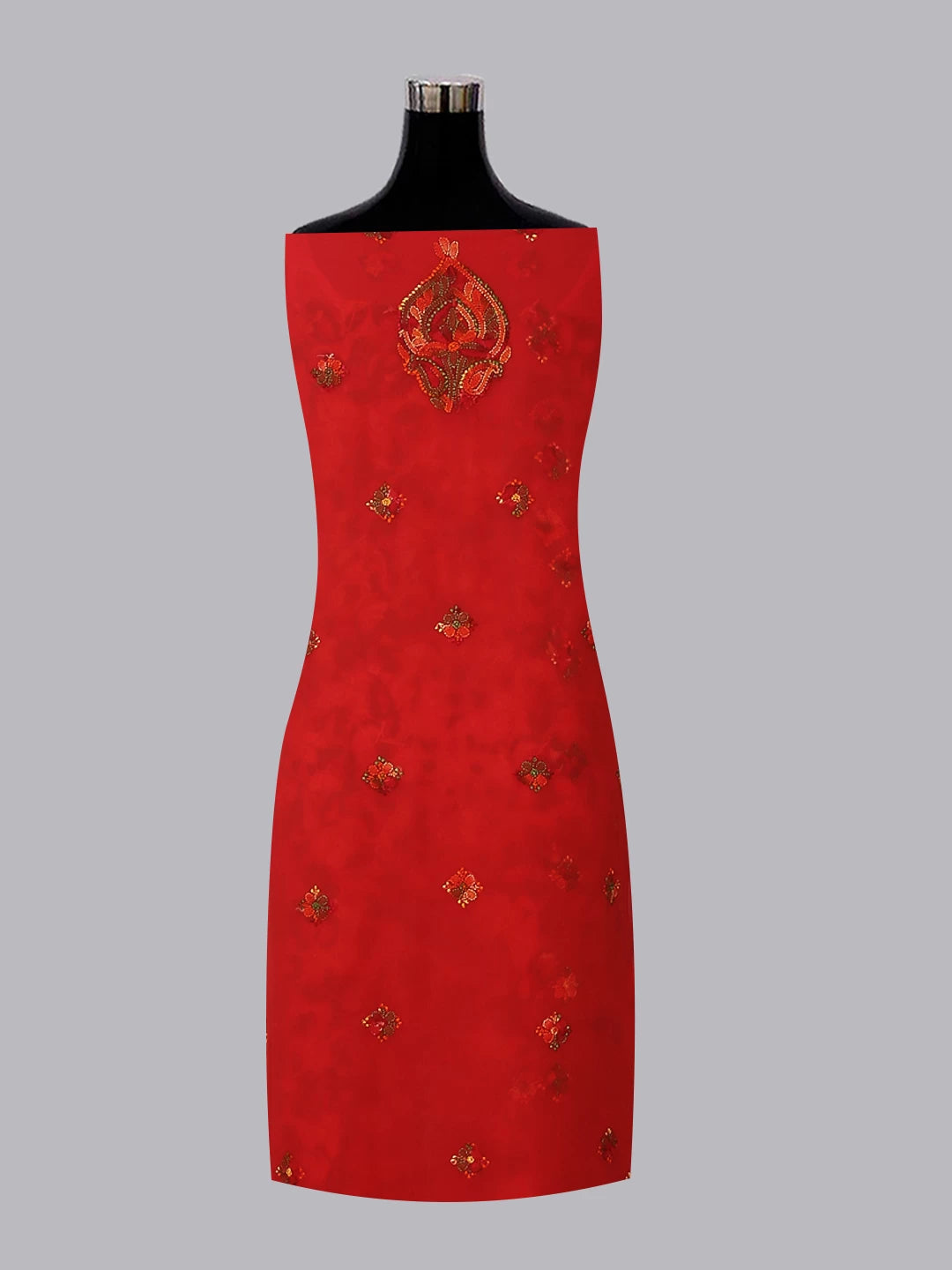 Ada Hand Embroidered Blush Red Georgette Lucknowi Chikan Unstitched Suit Piece 01A456034