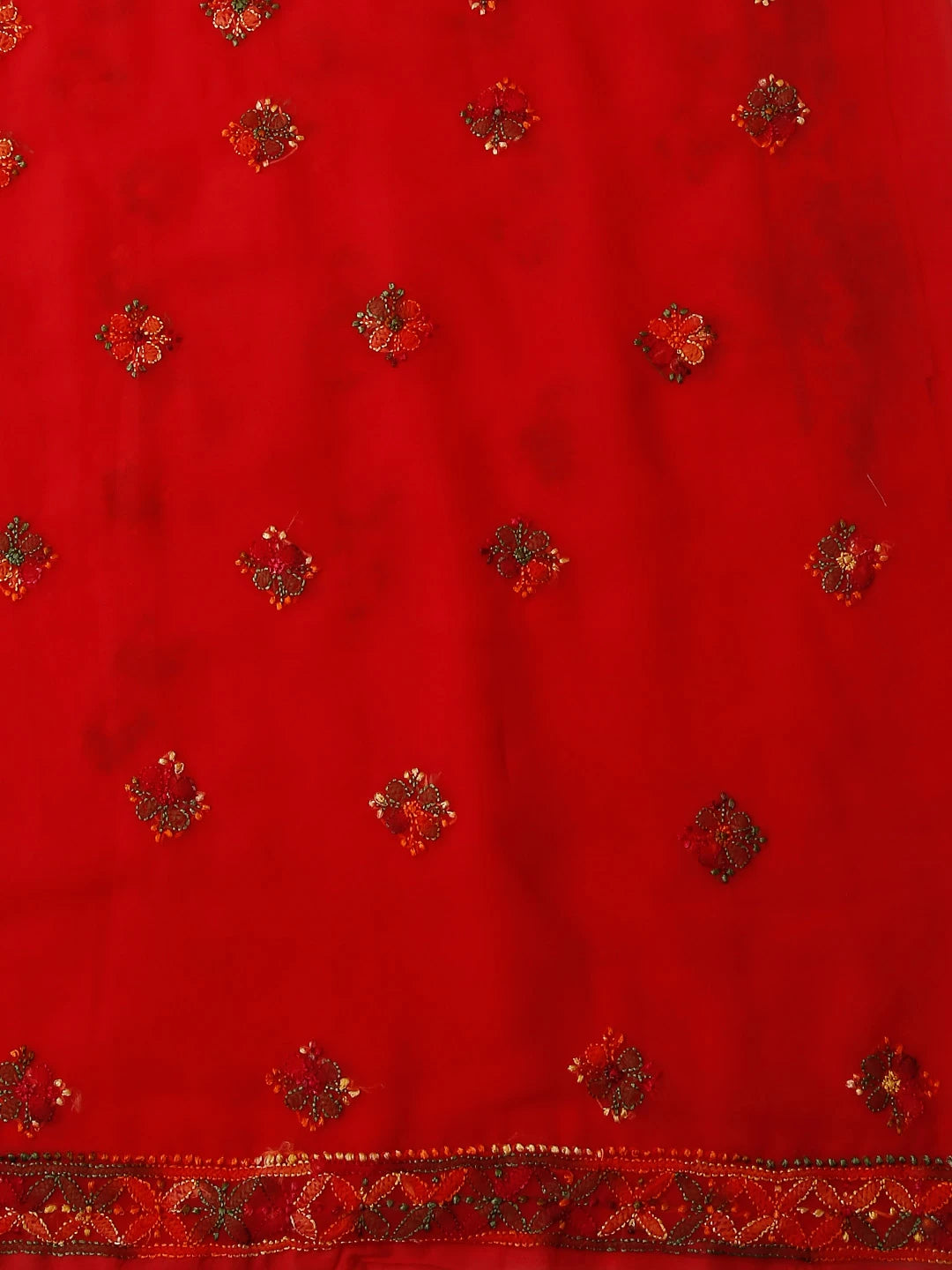Ada Hand Embroidered Blush Red Georgette Lucknowi Chikan Unstitched Suit Piece 01A456034