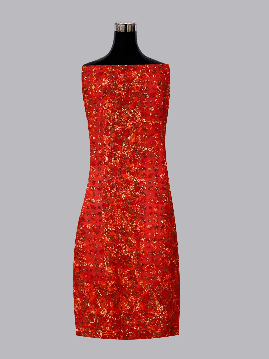 Ada Hand Embroidered Blush Red Georgette Lucknowi Chikan Unstitched Suit Piece 01A456034