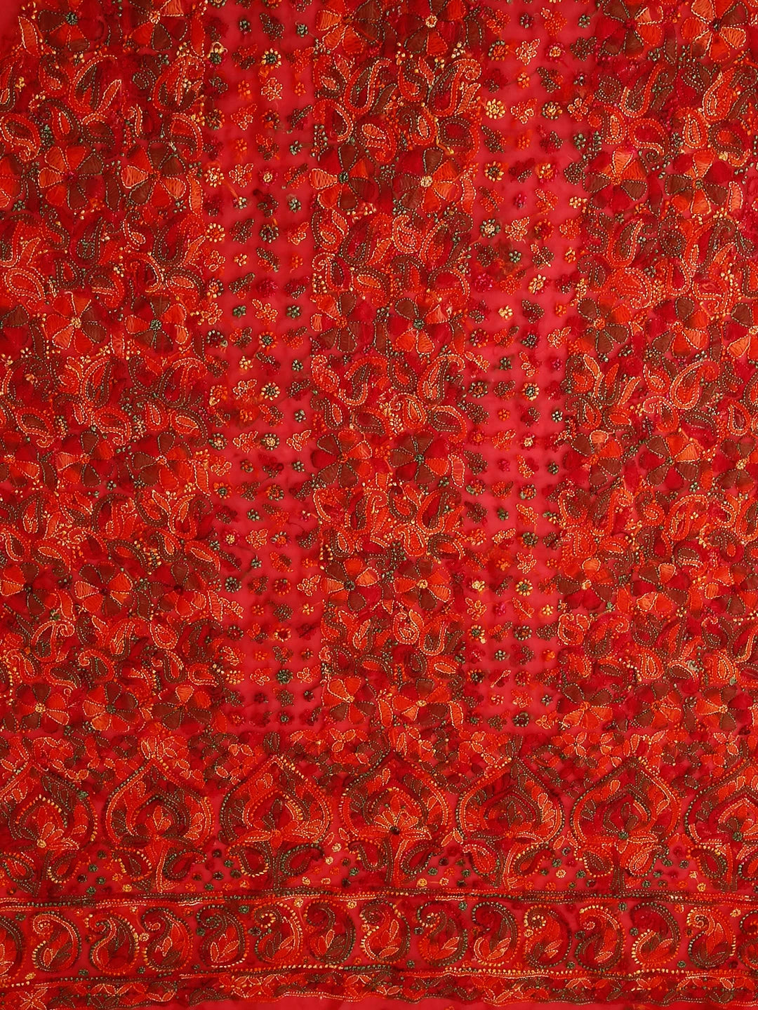 Ada Hand Embroidered Blush Red Georgette Lucknowi Chikan Unstitched Suit Piece 01A456034
