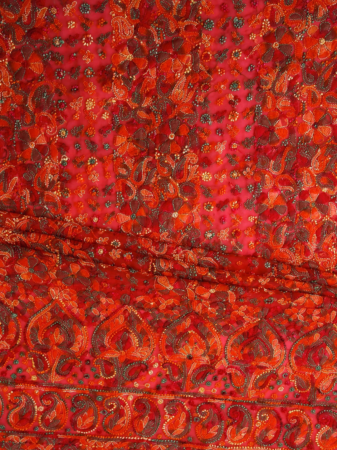 Ada Hand Embroidered Blush Red Georgette Lucknowi Chikan Unstitched Suit Piece 01A456034