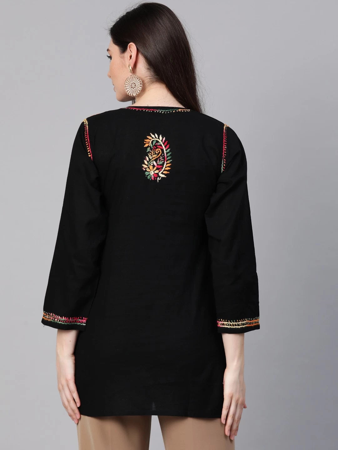 Ada Hand Embroidered Black Cotton Lucknowi Chikankari Straight Kurti A100386
