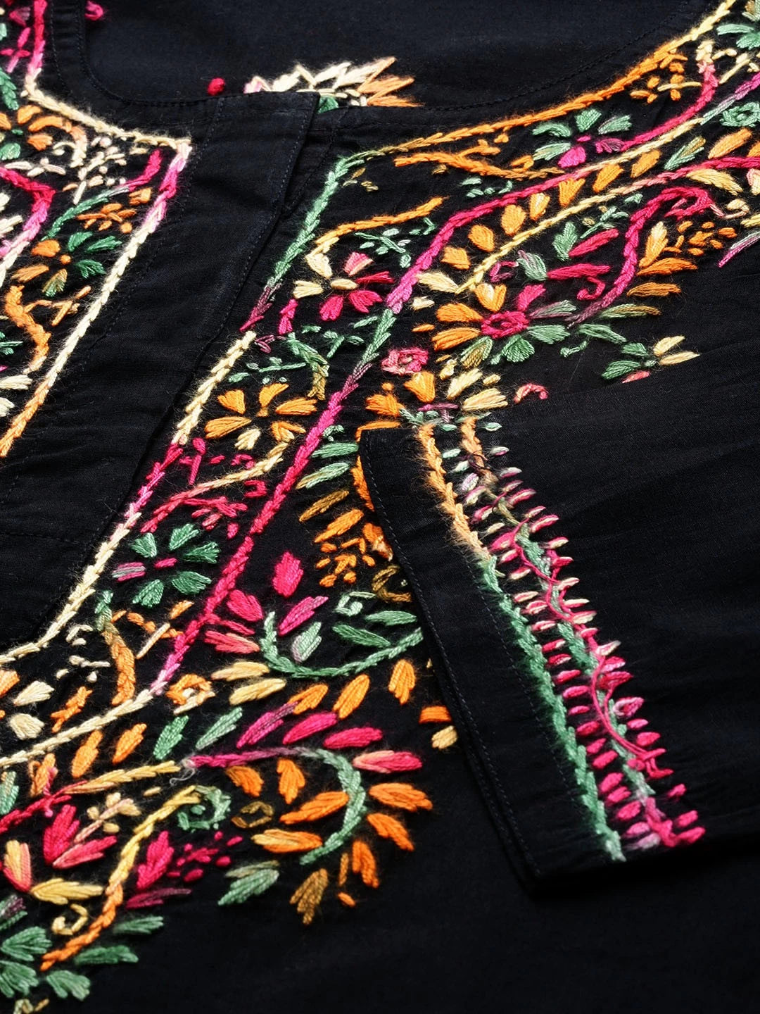 Ada Hand Embroidered Black Cotton Lucknowi Chikankari Straight Kurti A100386