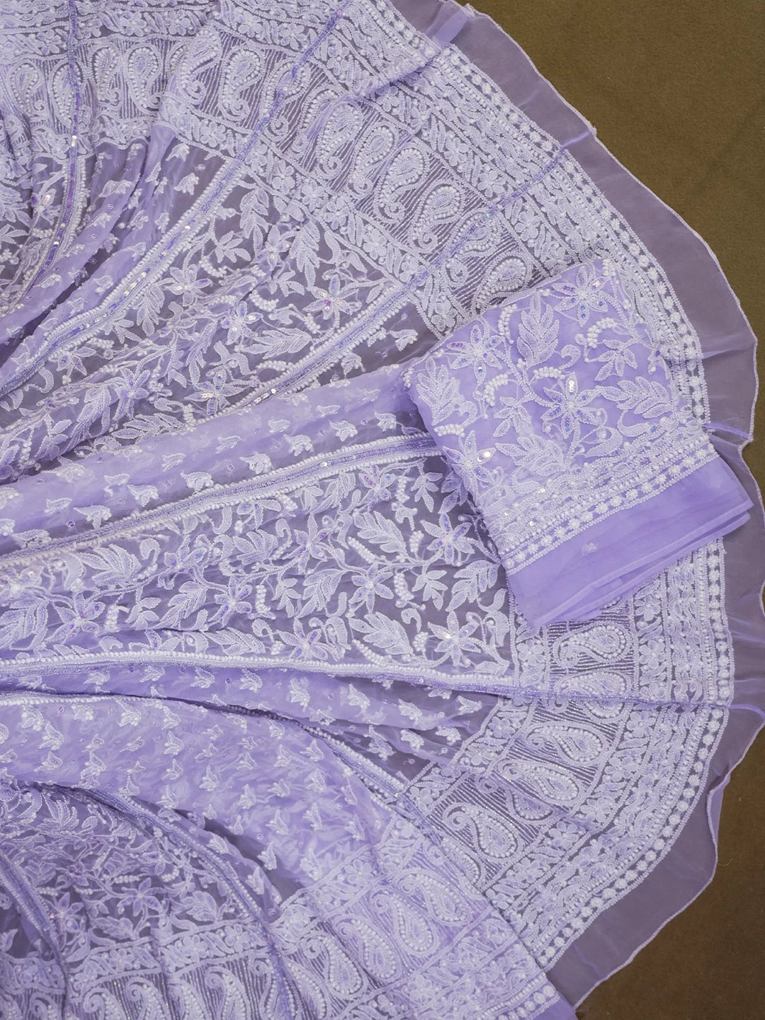 Ada Hand Embroidered Mauve Georgette Lucknowi Chikankari Semi-Stitched Lehenga Set With Sequins Work 01A462871