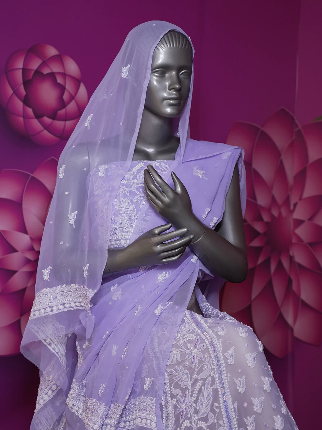 Ada Hand Embroidered Mauve Georgette Lucknowi Chikankari Semi-Stitched Lehenga Set With Sequins Work 01A462871