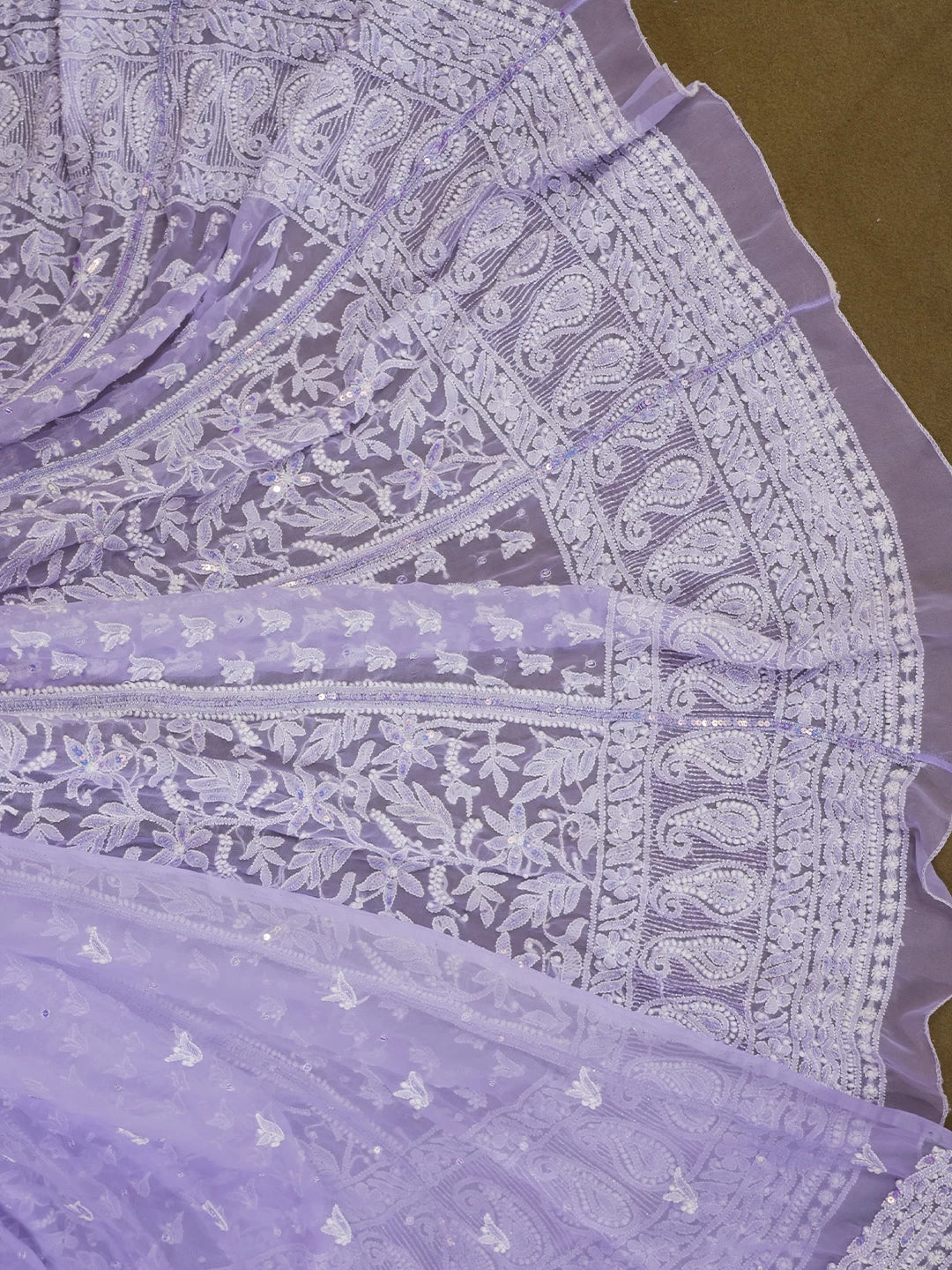 Ada Hand Embroidered Mauve Georgette Lucknowi Chikankari Semi-Stitched Lehenga Set With Sequins Work 01A462871