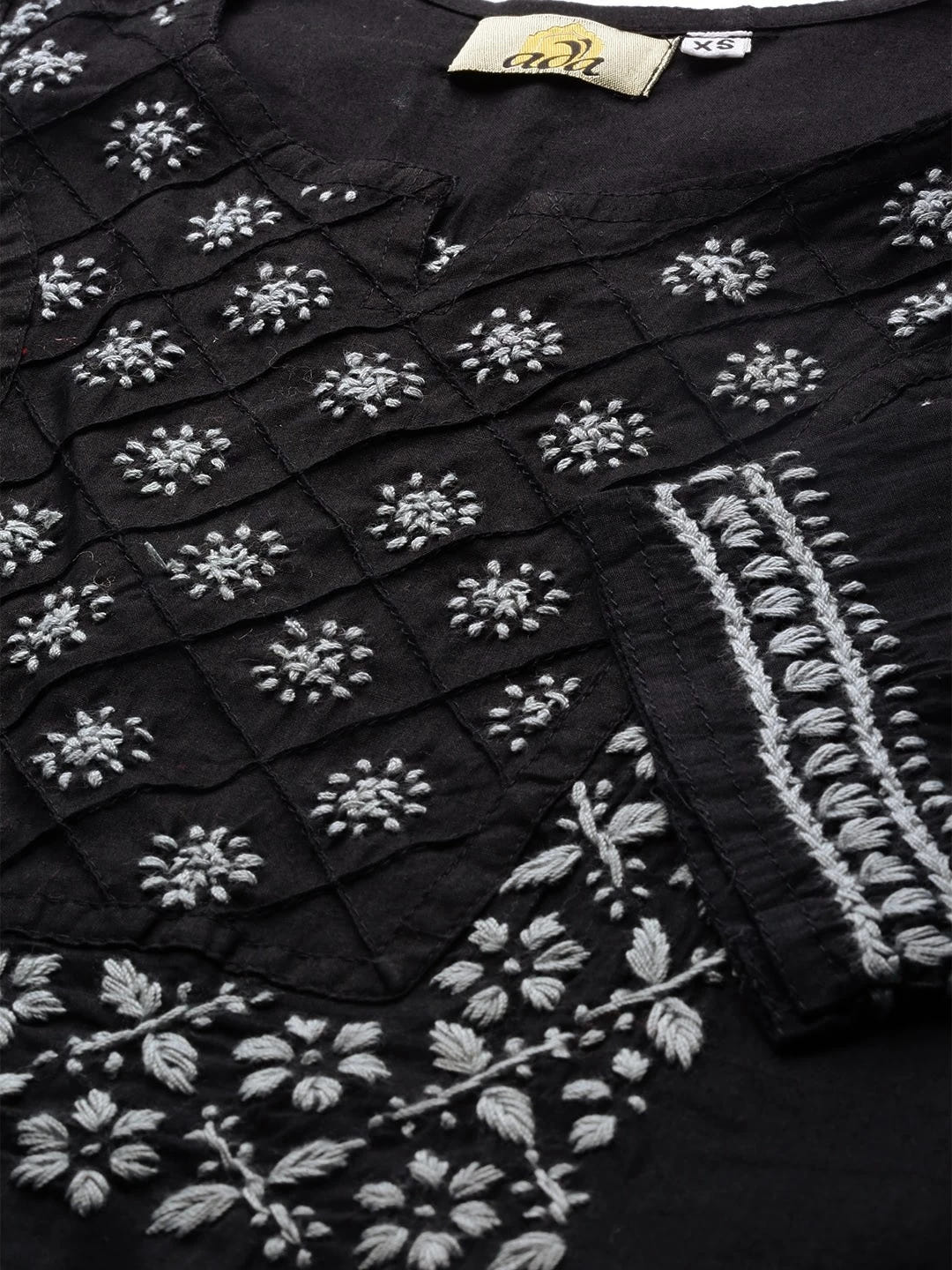 Ada Hand Embroidered Black Cotton Lucknowi Chikankari Straight Kurti A100390