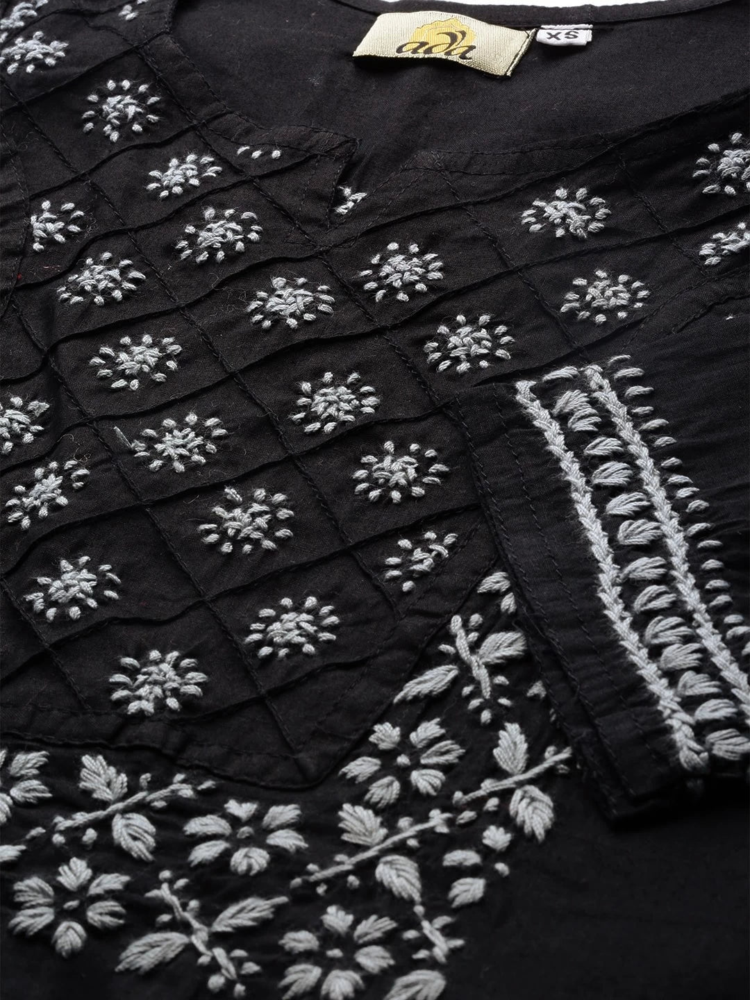 Ada Hand Embroidered Black Cotton Lucknowi Chikankari Straight Kurti A100390