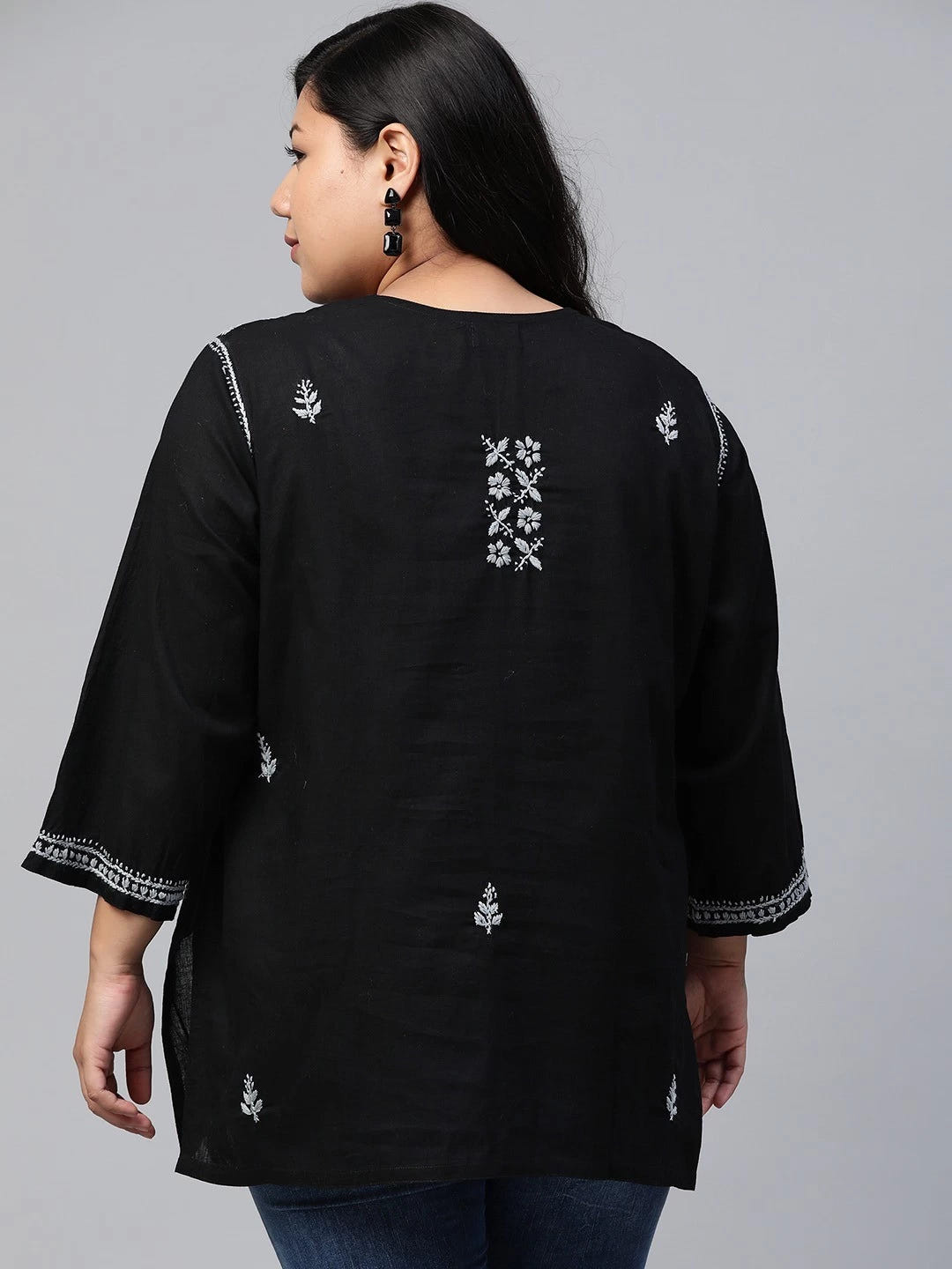 Ada Hand Embroidered Black Cotton Lucknowi Chikankari Straight Kurti A100390