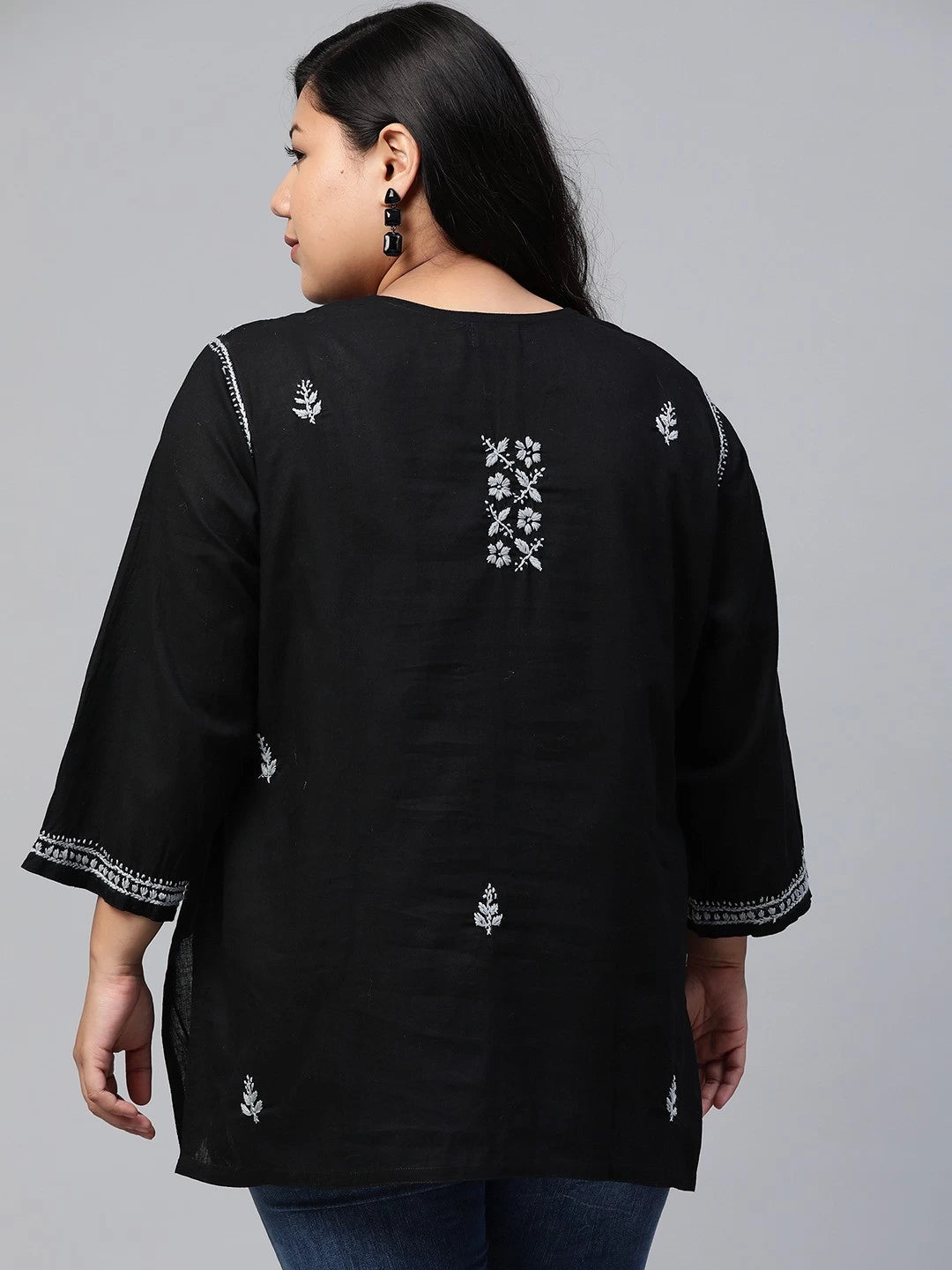 Ada Hand Embroidered Black Cotton Lucknowi Chikankari Straight Kurti A100390