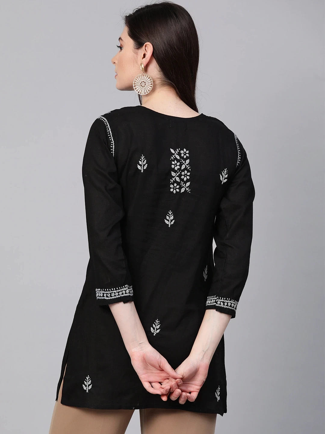 Ada Hand Embroidered Black Cotton Lucknowi Chikankari Straight Kurti A100390