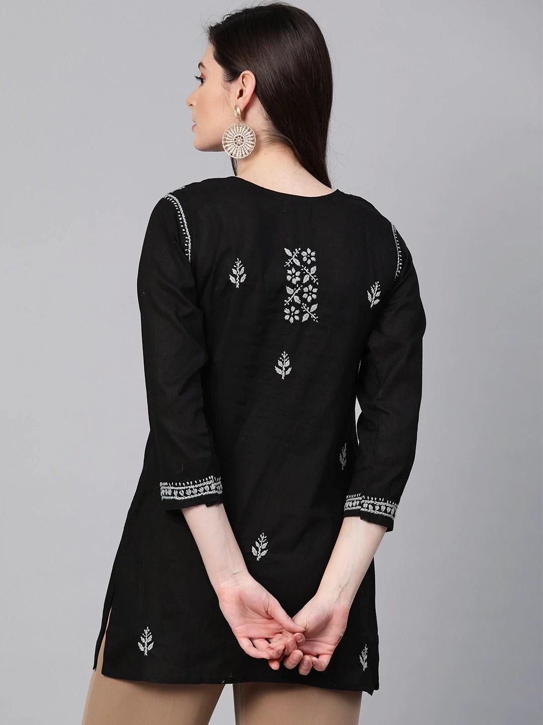 Ada Hand Embroidered Black Cotton Lucknowi Chikankari Straight Kurti A100390