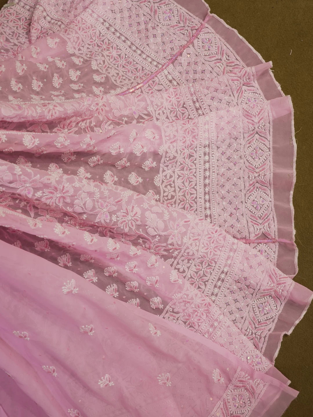 Ada Hand Embroidered Pink Georgette Lucknowi Chikankari Semi-Stitched Lehenga Set With Sequins Work 01A462868