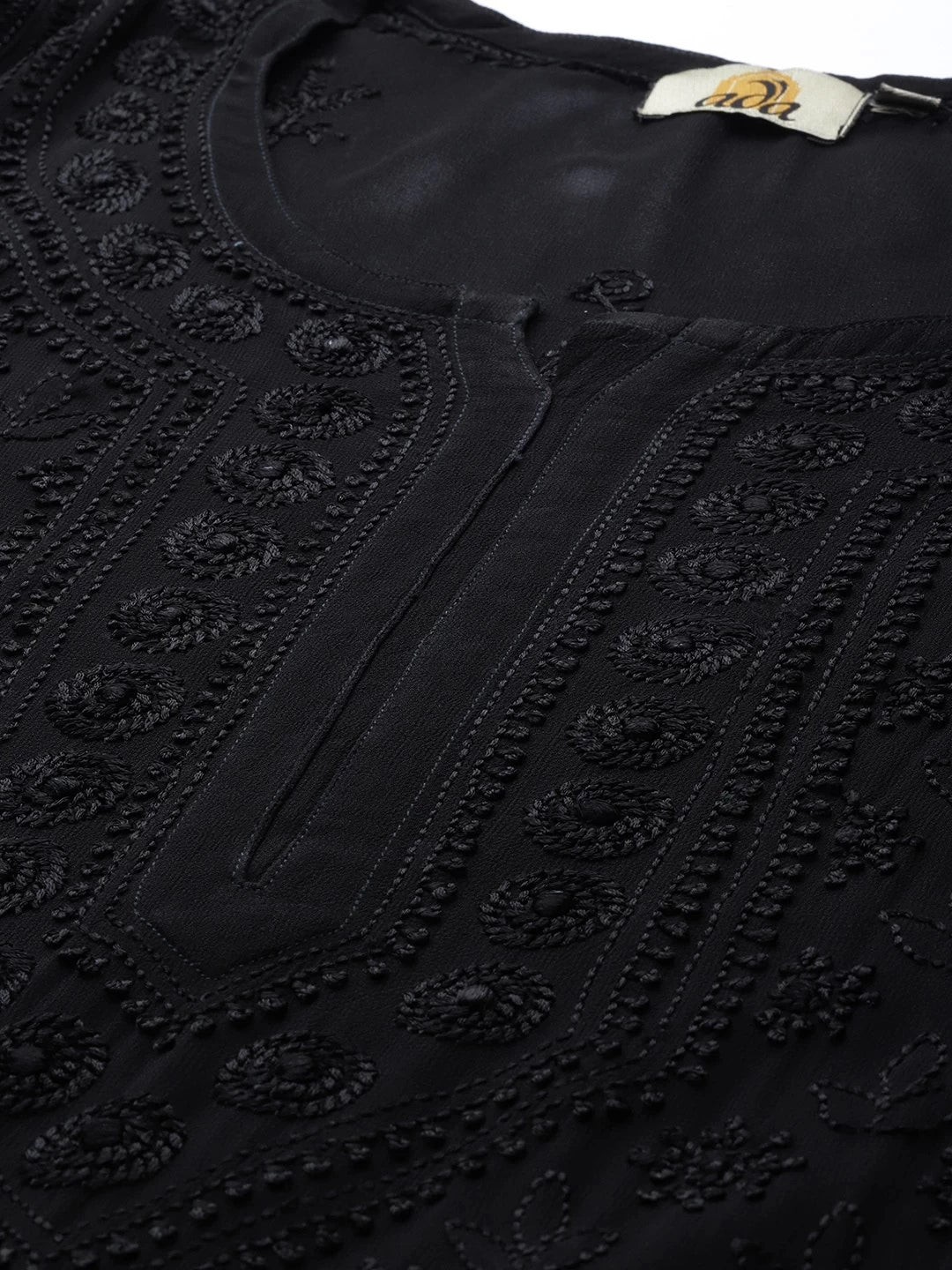 Ada Hand Embroidered Black Georgette Lucknow Chikankari Kurta A411324