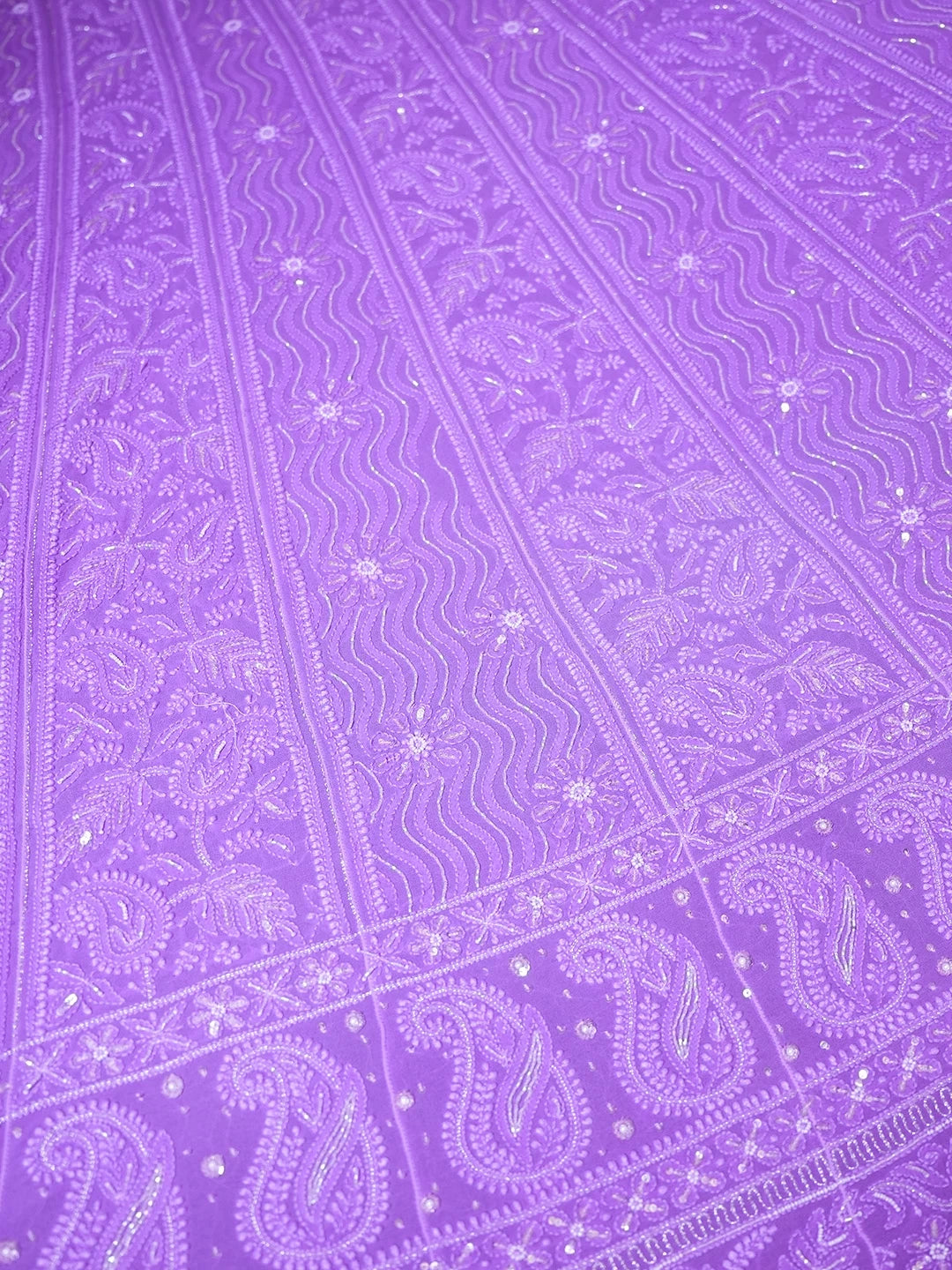 Ada Hand Embroidered Purple Georgette Lucknowi Chikankari Semi-Stitched Anarkali Kurta Dupatta Set With Pearl Work 01A360190
