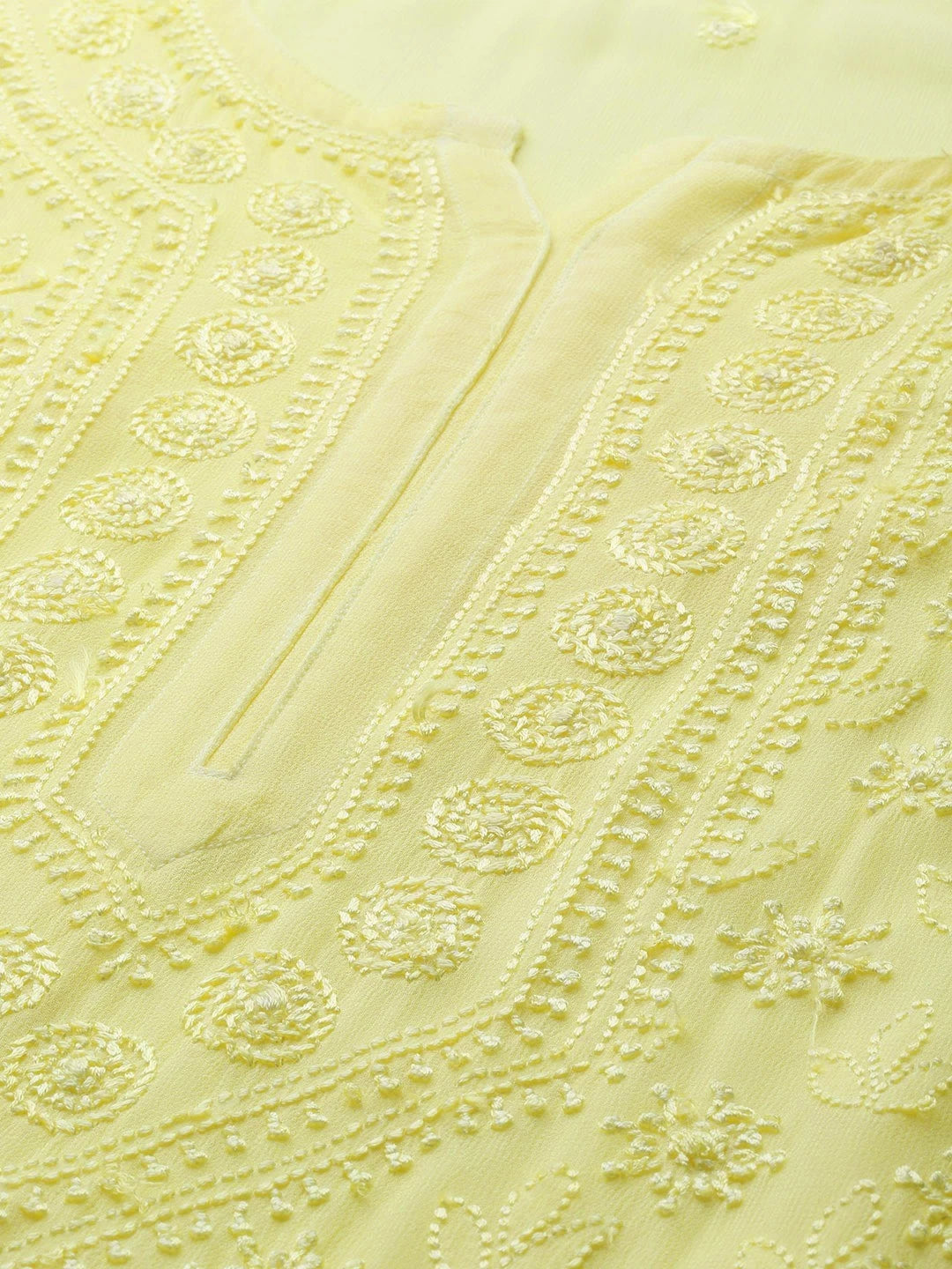 Ada Hand Embroidered Lemon Georgette Lucknow Chikankari Kurta A411326